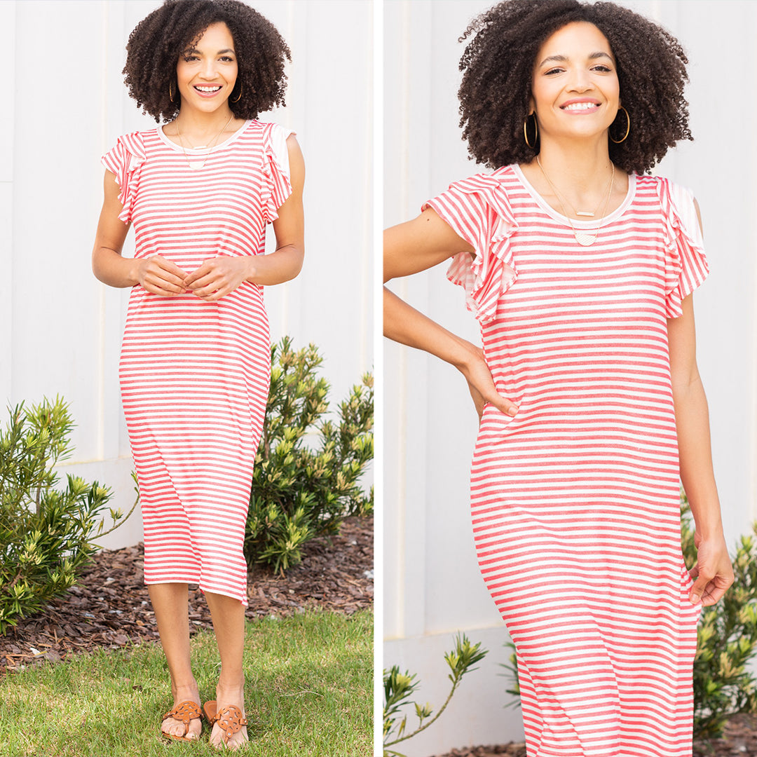 Absolutely Delightful Red Striped Midi Dress - A Must-Have!
