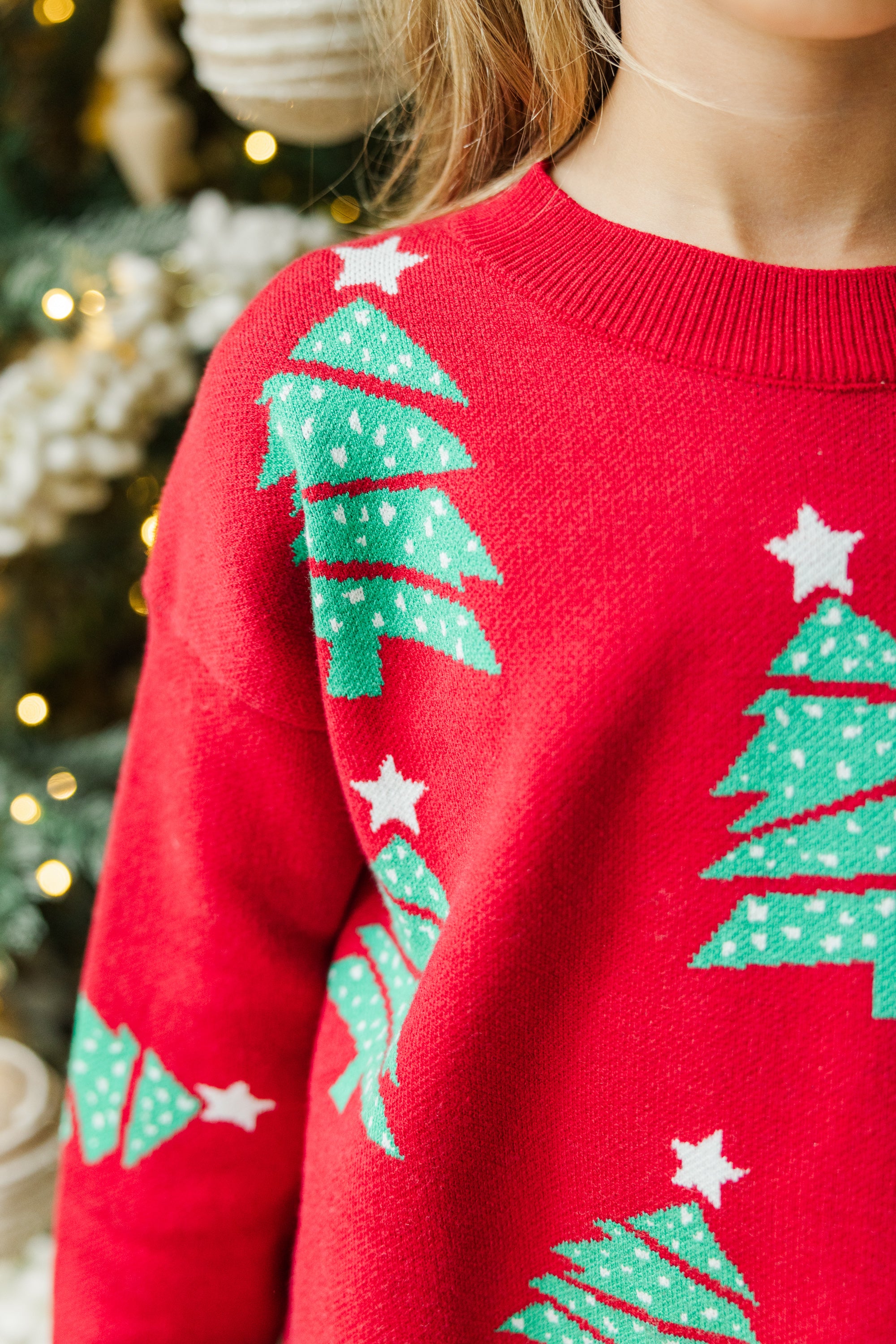 Girls' Festive Red Christmas Tree Sweater: A Must-Have!