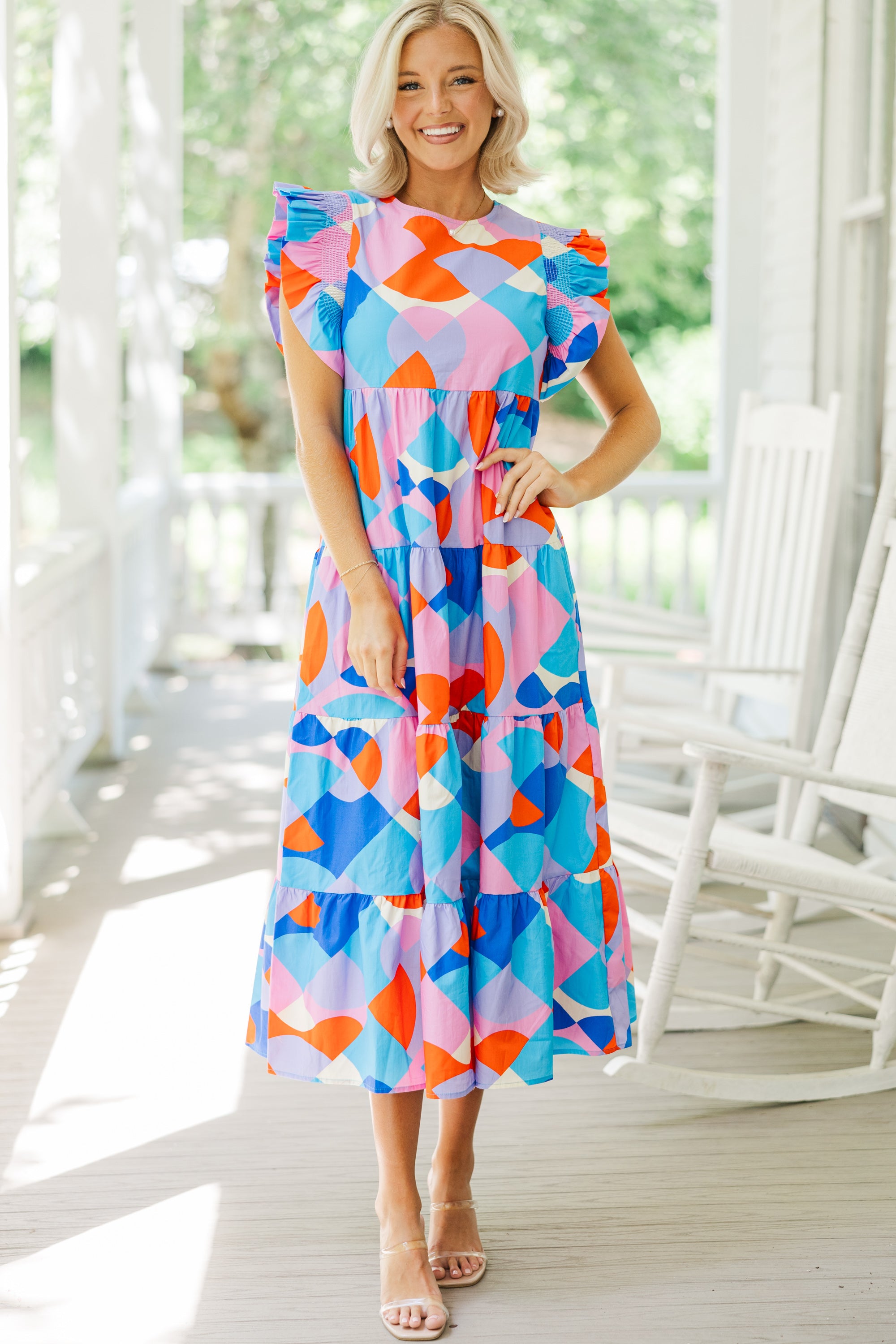 Gorgeous Pink Abstract Midi Dress for Unforgettable Moments