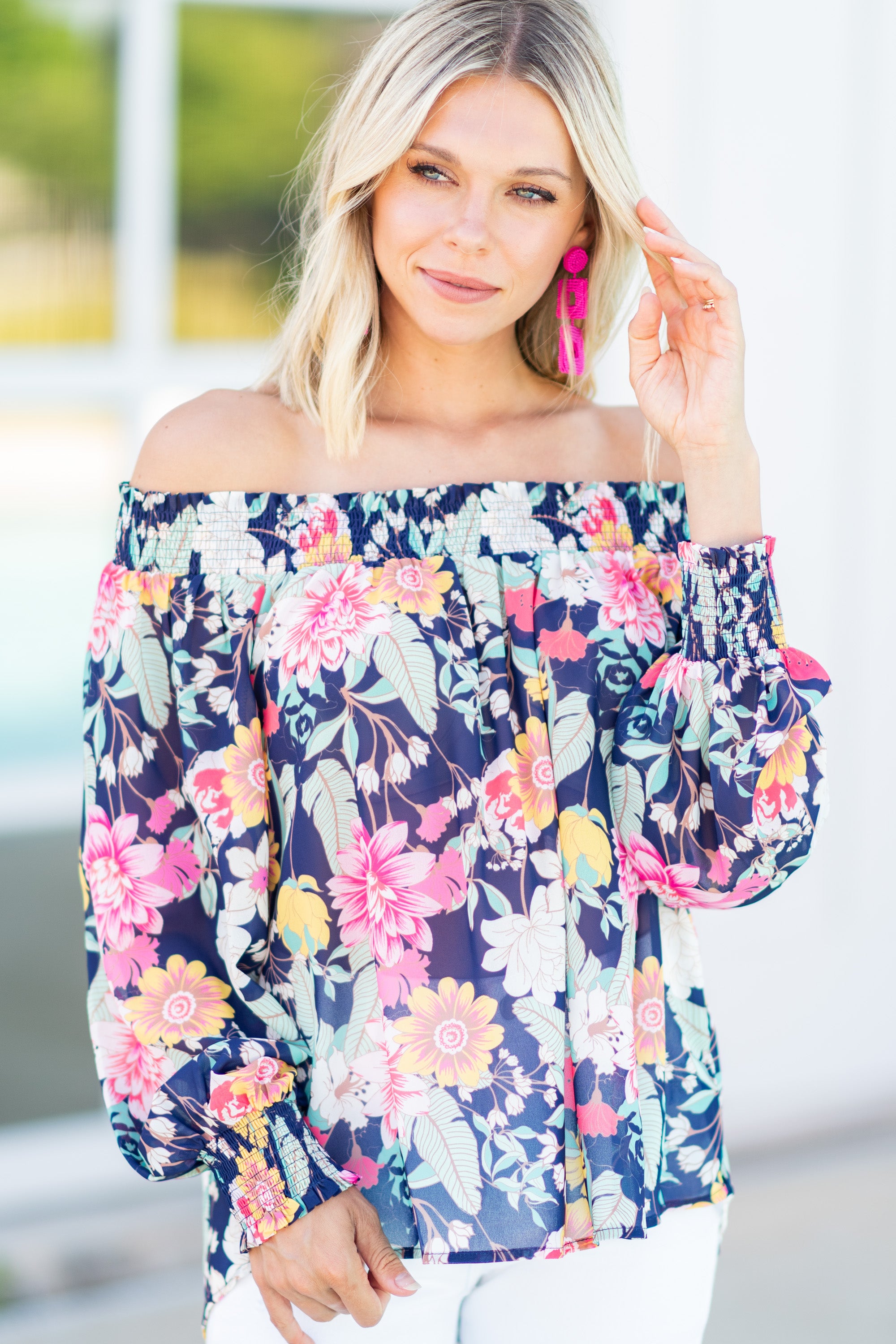 Enchanting Navy Blue Floral Blouse: Your Key to Happiness