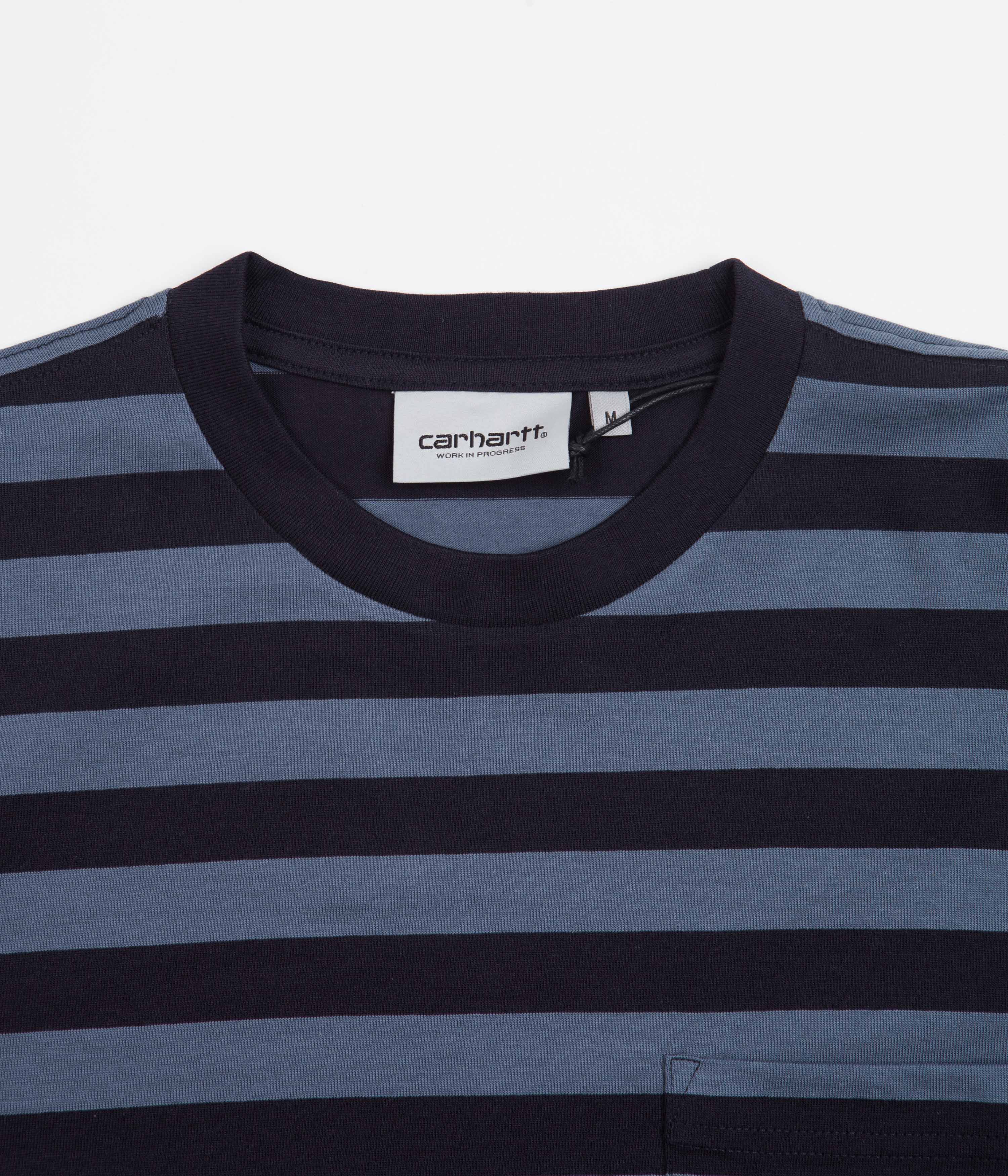 Carhartt Merrick Pocket Long Sleeve T-Shirt - Stylish Stripes in Dark Navy & Storm Blue