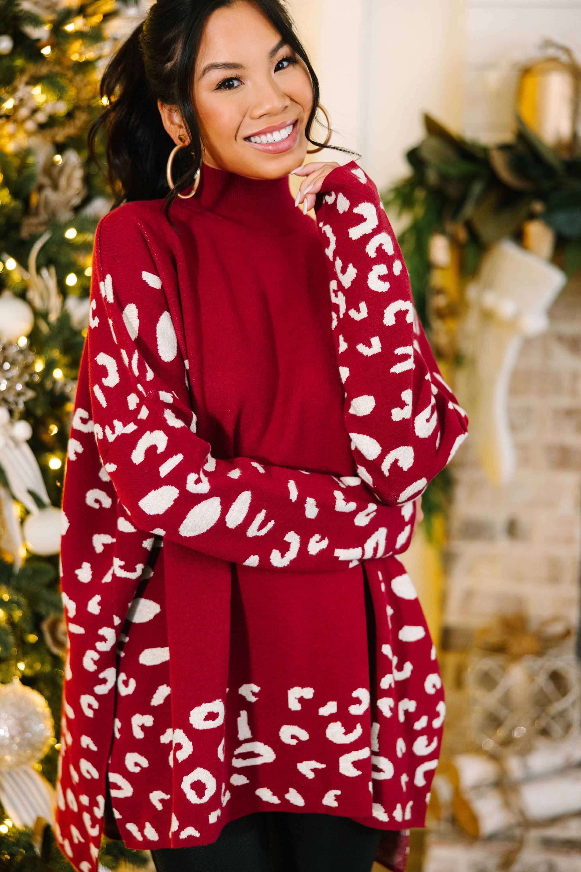 All In Theory Stunning Red Leopard Sweater Tunic - A Must-Have!