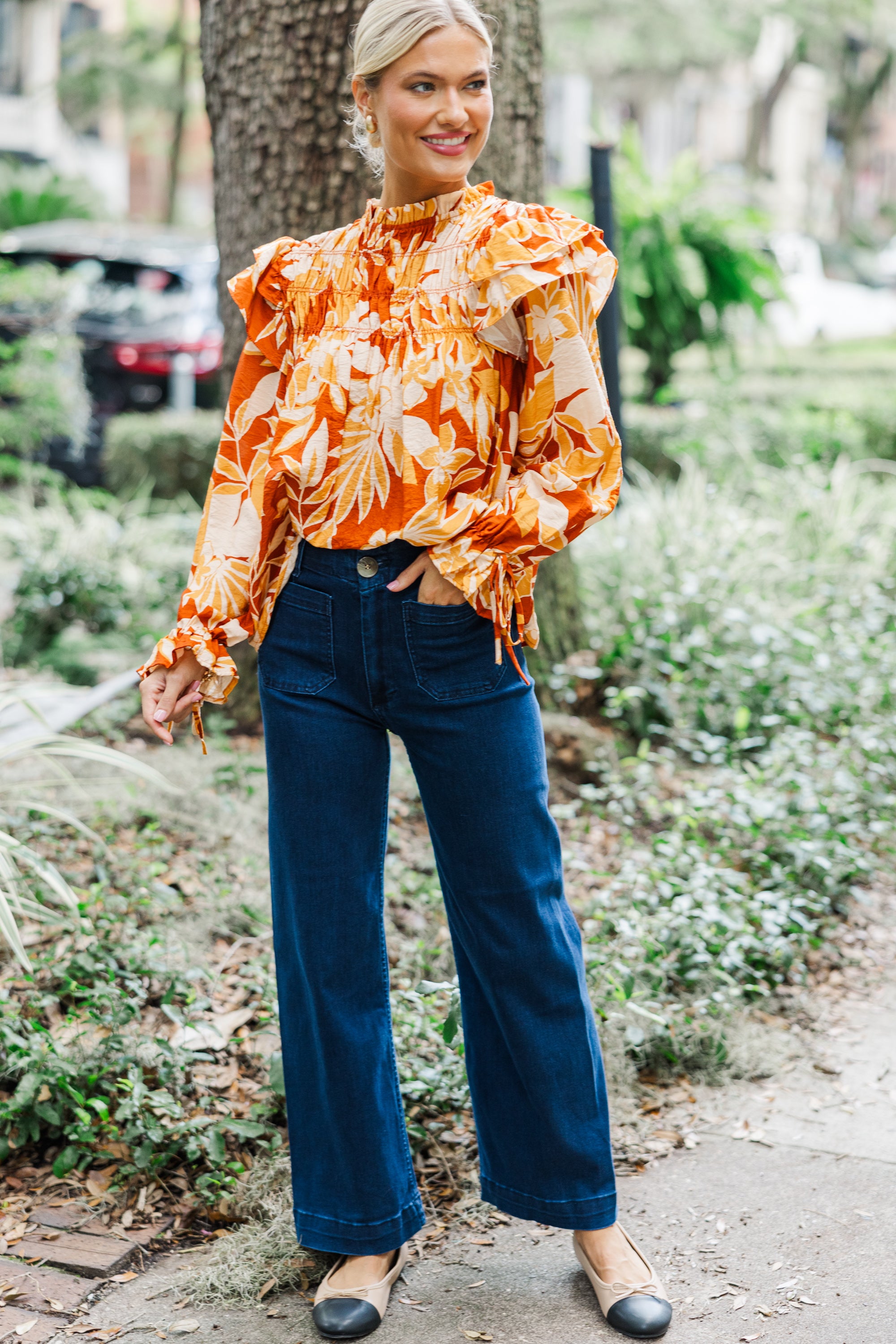 Mustard Yellow Floral Back-to-Back Blouse
