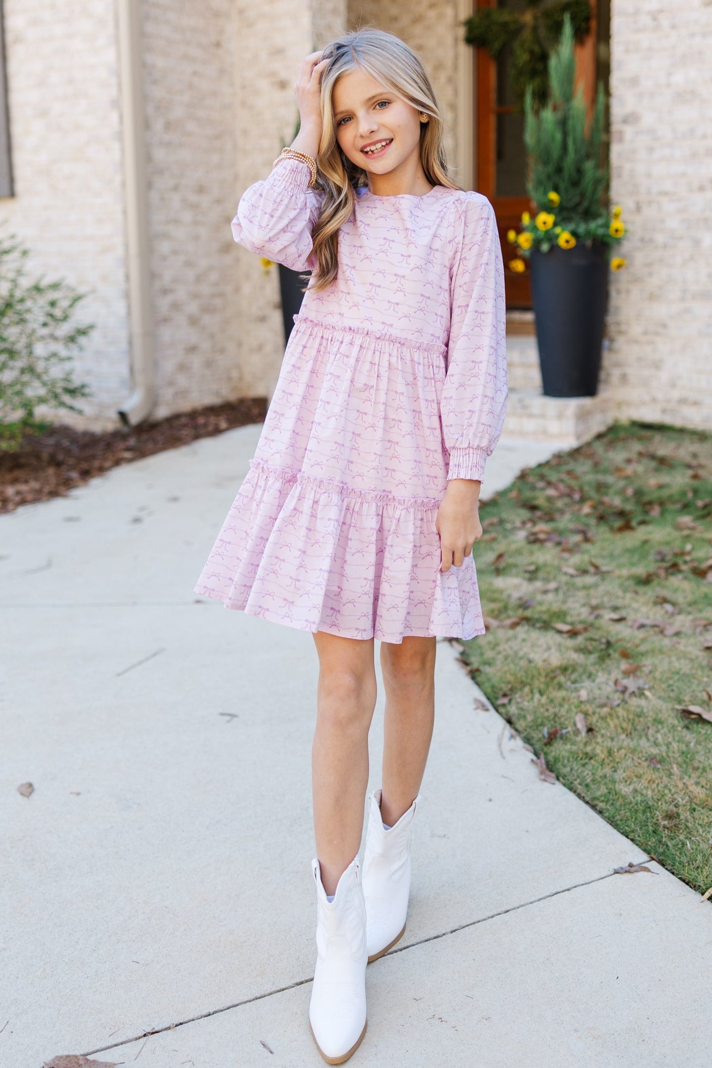 Girls' Lavender Bow Print Dress: A Must - Have for Special Days
