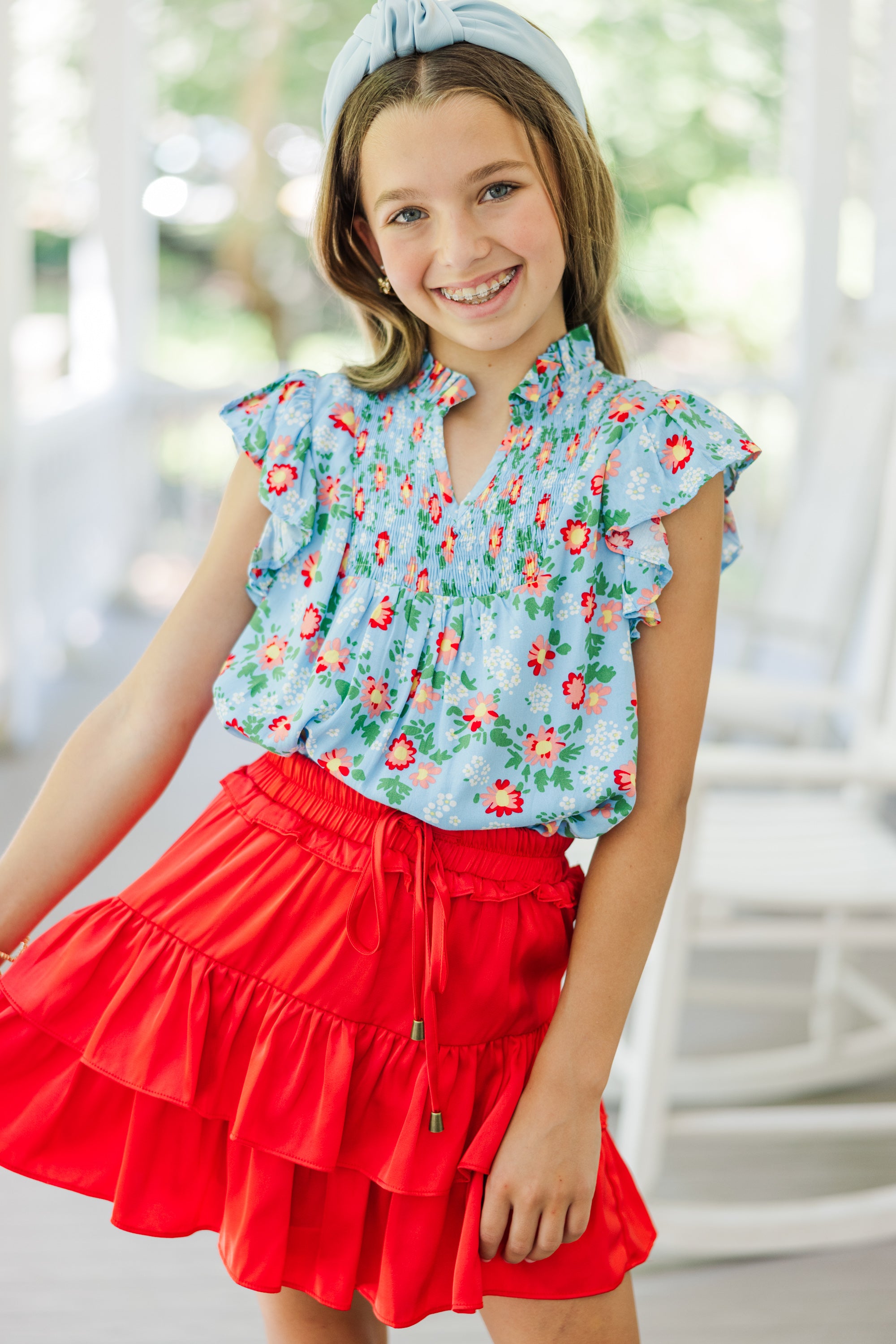 Irresistible Girls' Light Blue Floral Pick-and-Choose Blouse