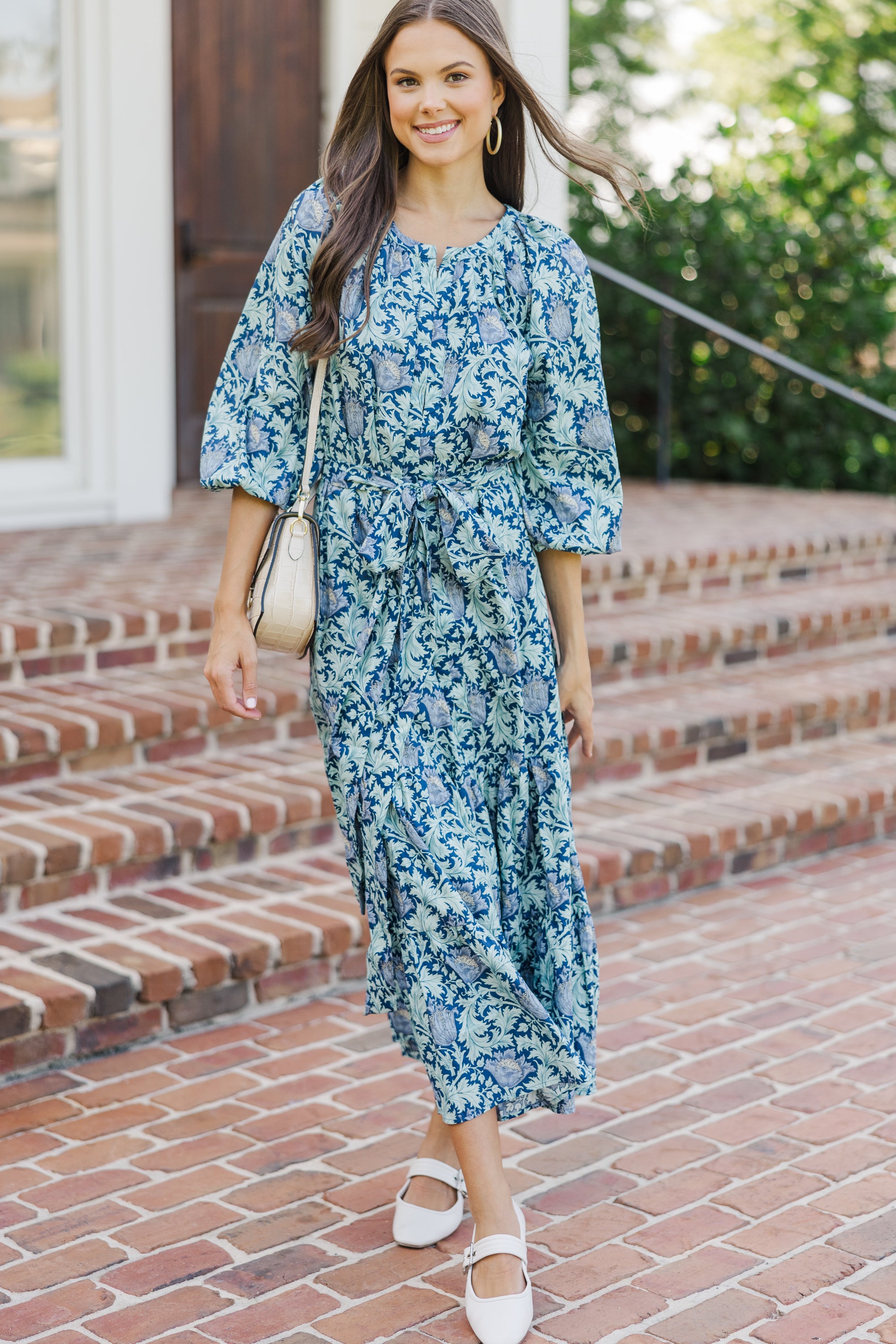 Stunning Navy Blue Floral Midi Dress with Good Intentions