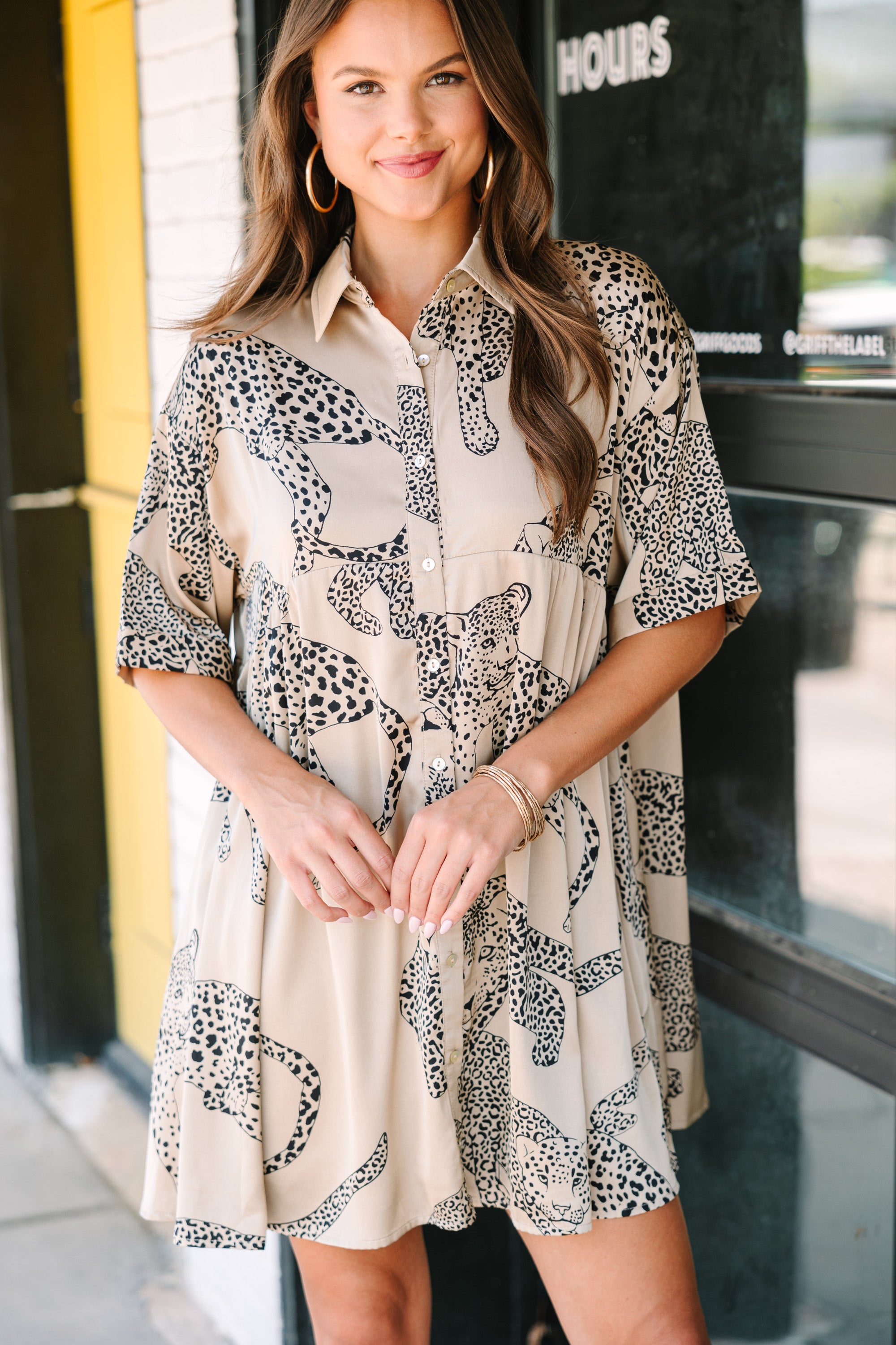 Irresistible Taupe Brown Cheetah Print Babydoll Dress - A Must - Have!