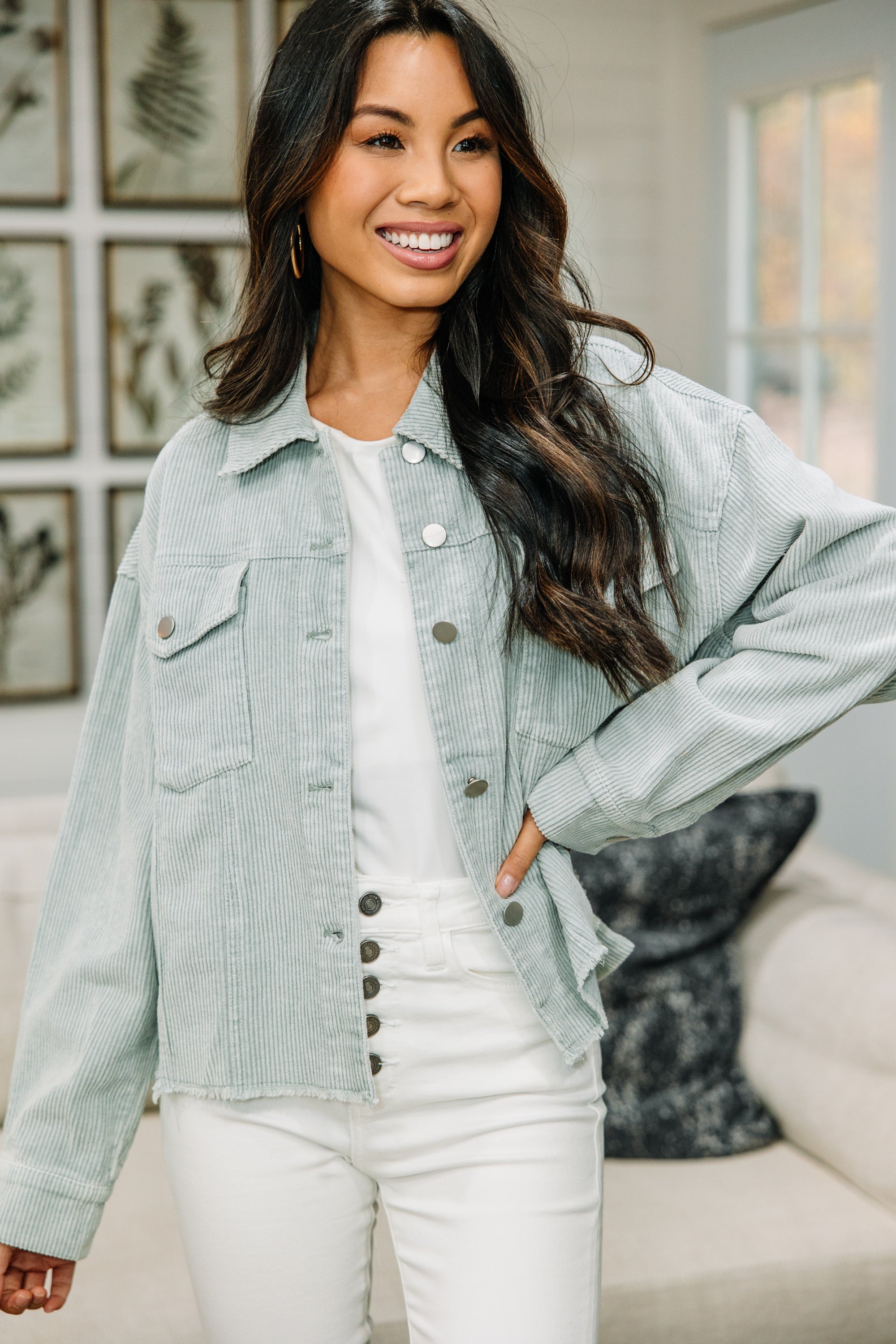 Irresistible Sage Green Corduroy Jacket - A Must - Have!
