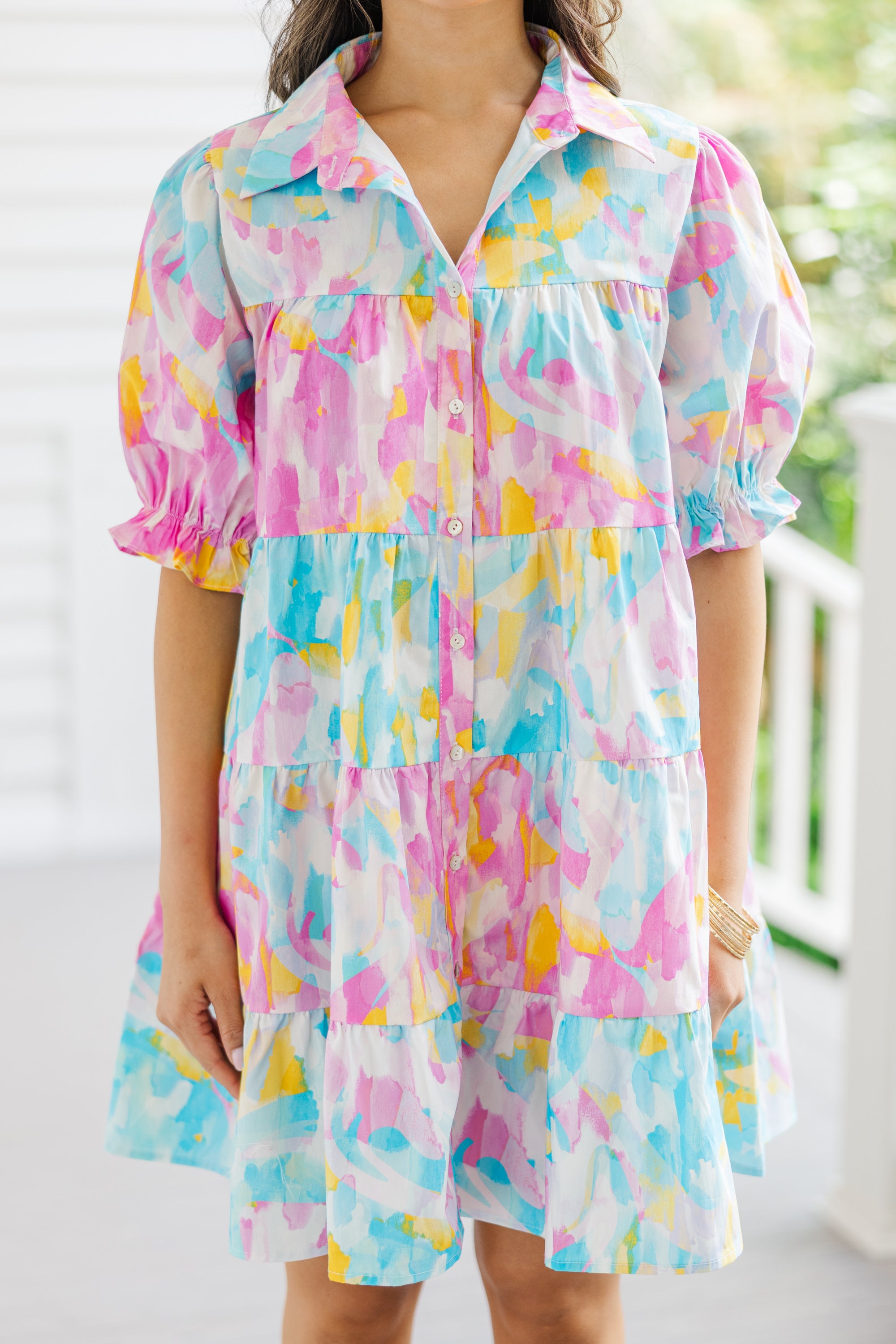 Gorgeous Pink Abstract Babydoll Dress for Blissful Moments