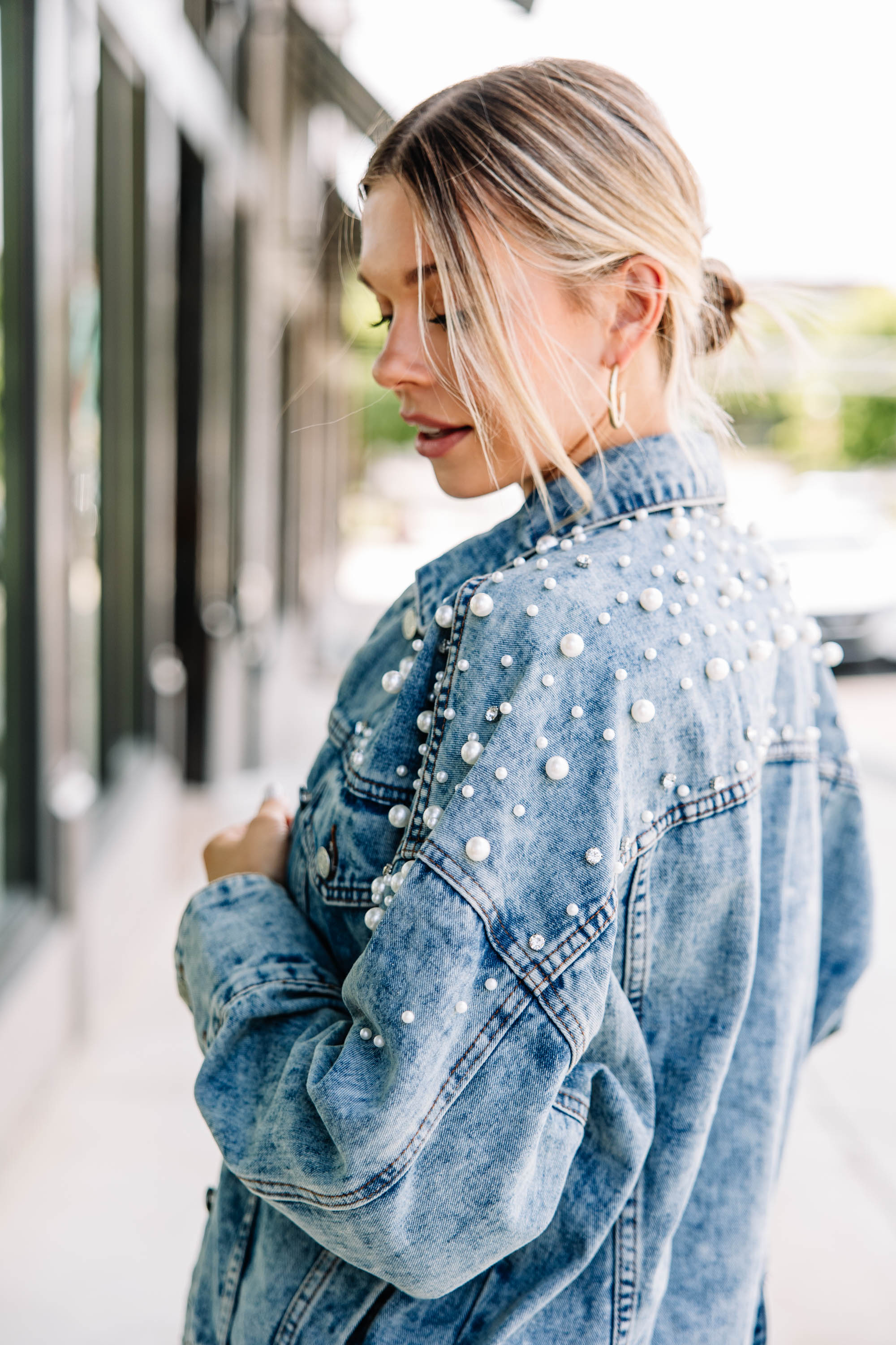 Gorgeous Back In Town Medium Wash Embellished Denim Jacket - A Must-Have!