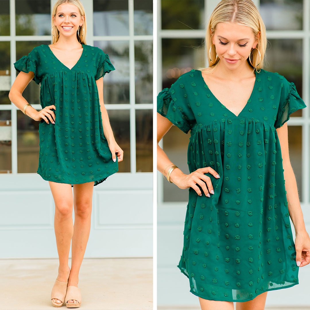 Hunter Green Swiss Dot 'Be With You' Dress - The Must - Have Fashion Piece