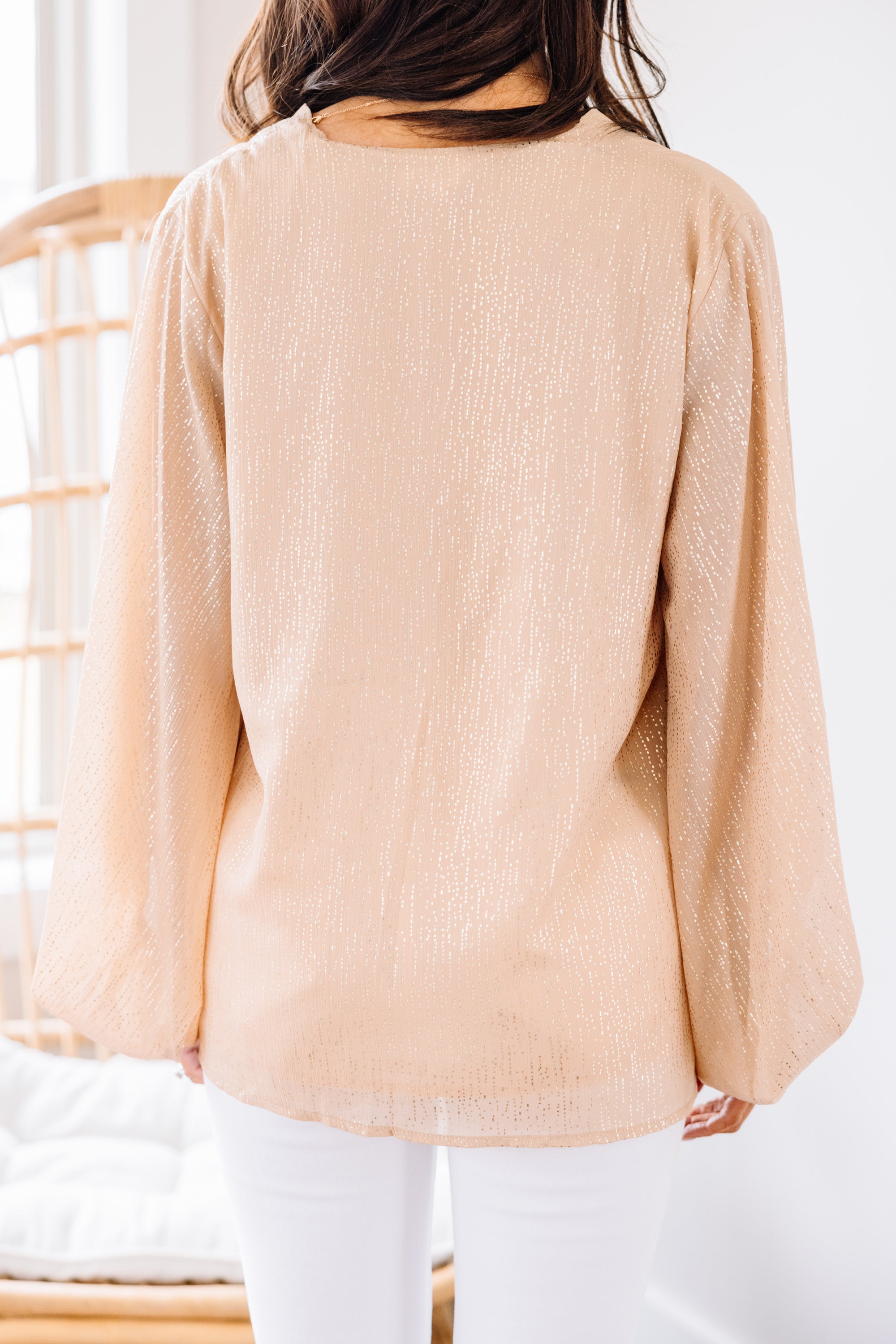 Confidence-Boosting Champagne Bubble Sleeve Blouse