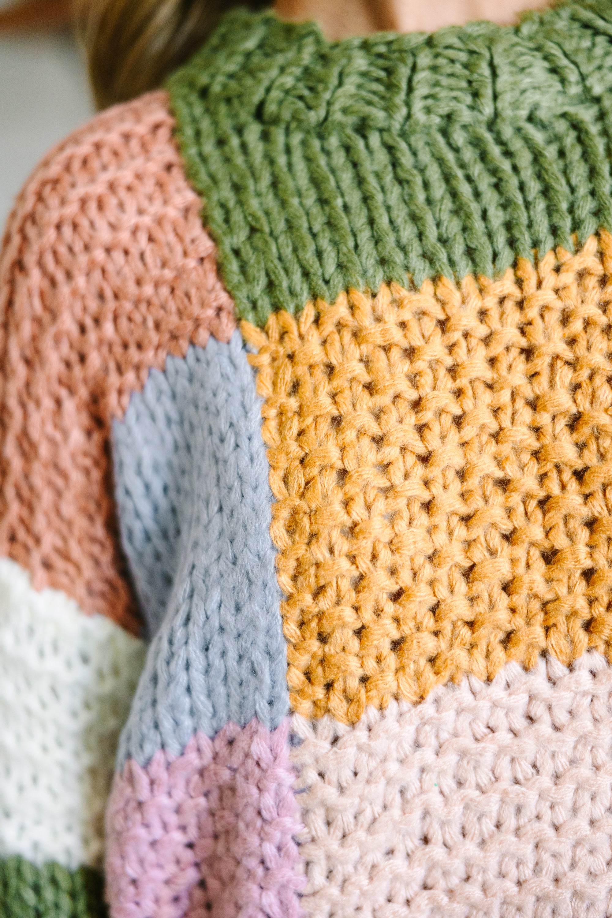 Irresistible Olive Green Colorblock Chunky Sweater