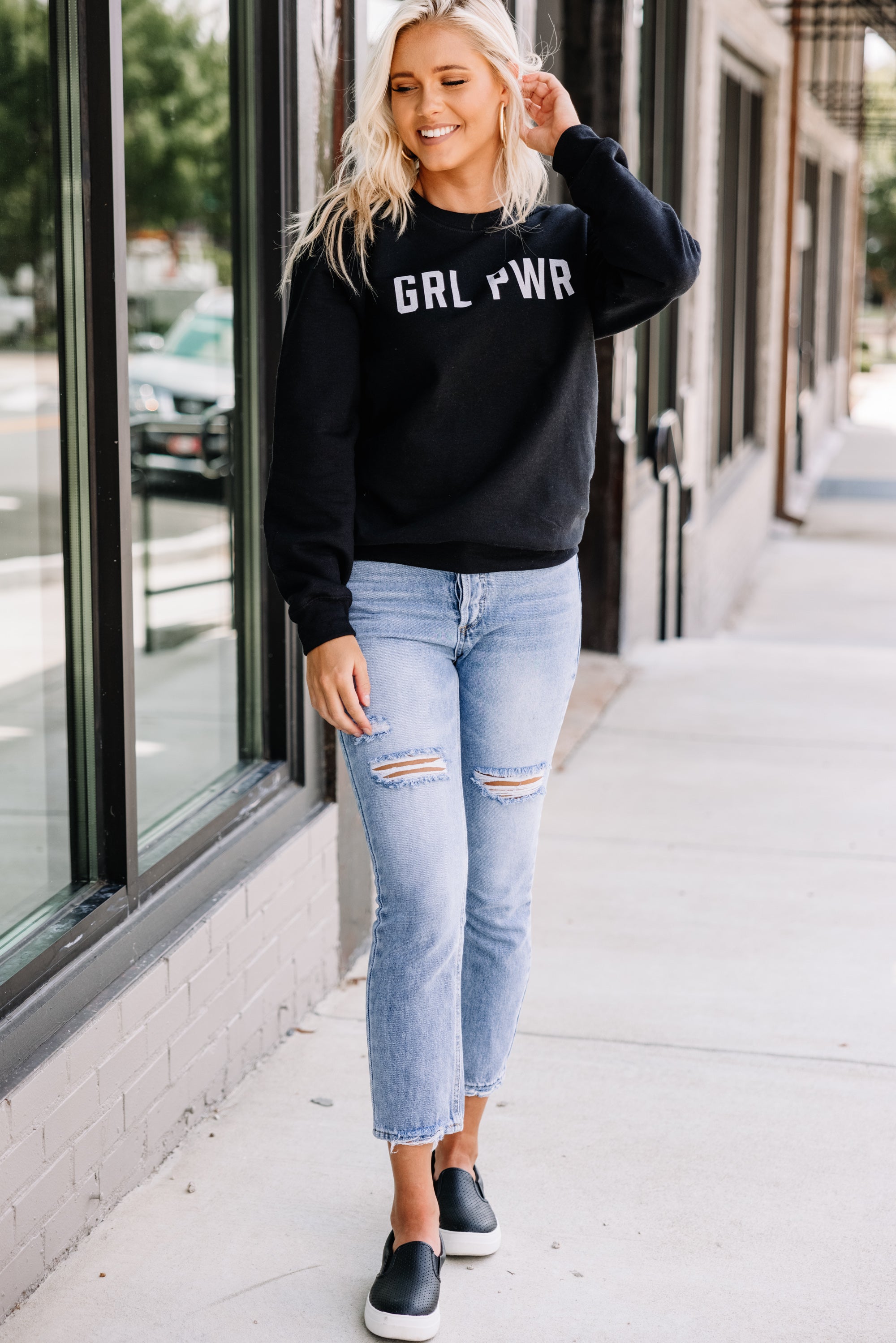Grl Power Empowering Black Graphic Sweatshirt