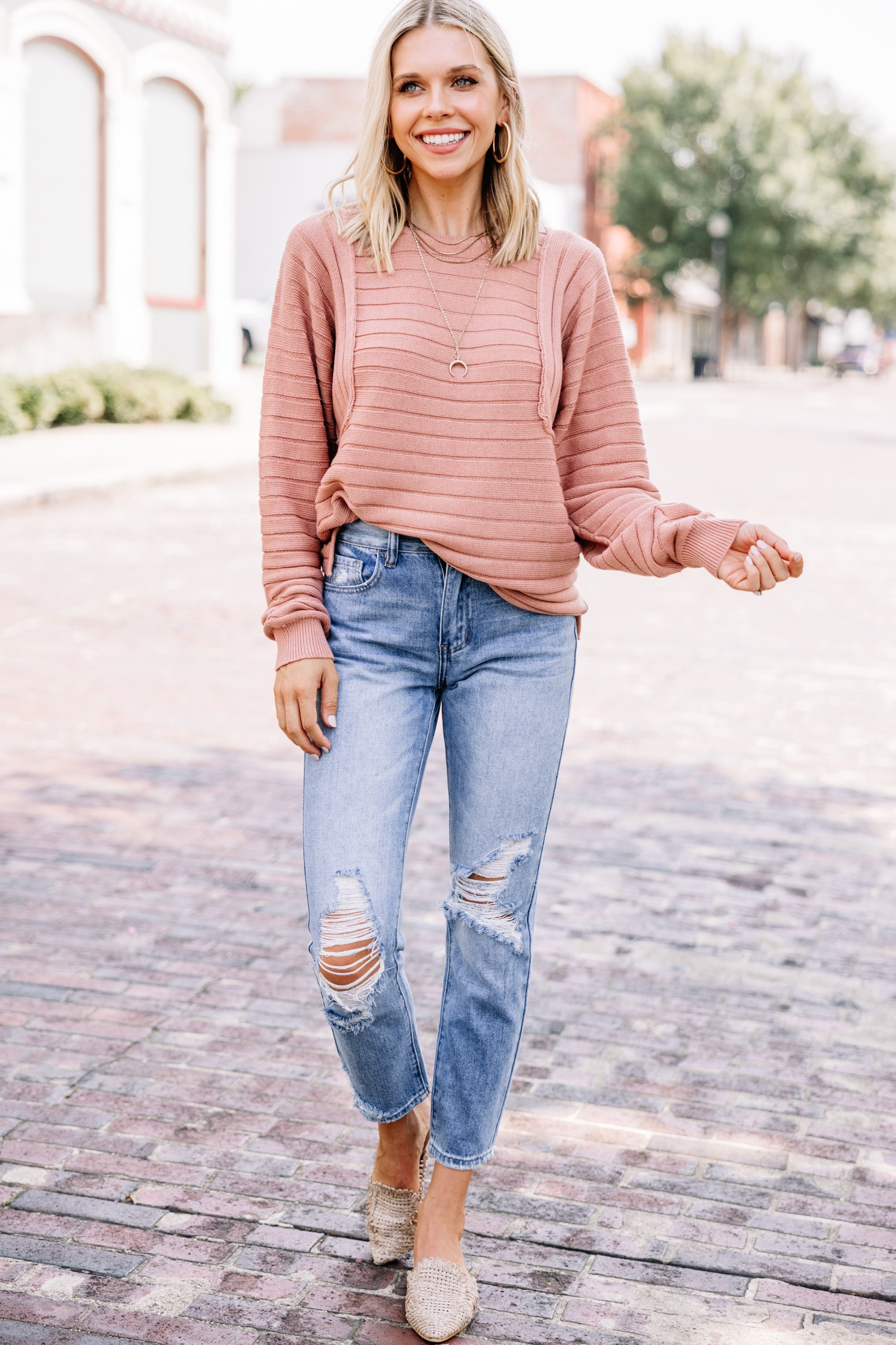 Irresistible Blush Pink Ribbed Sweater for Spring