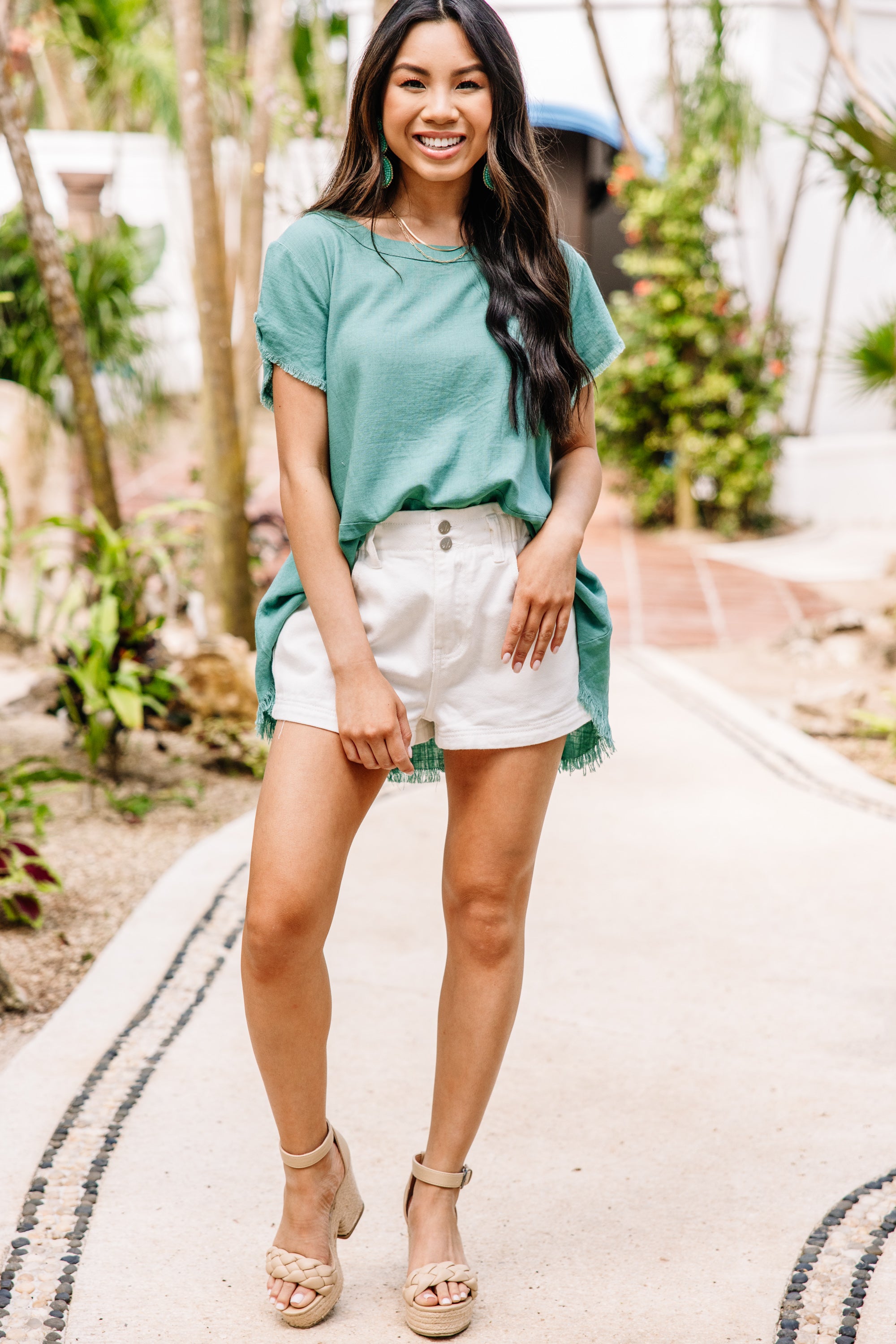 Enchanting Jade Green Linen Top for Great Adventures
