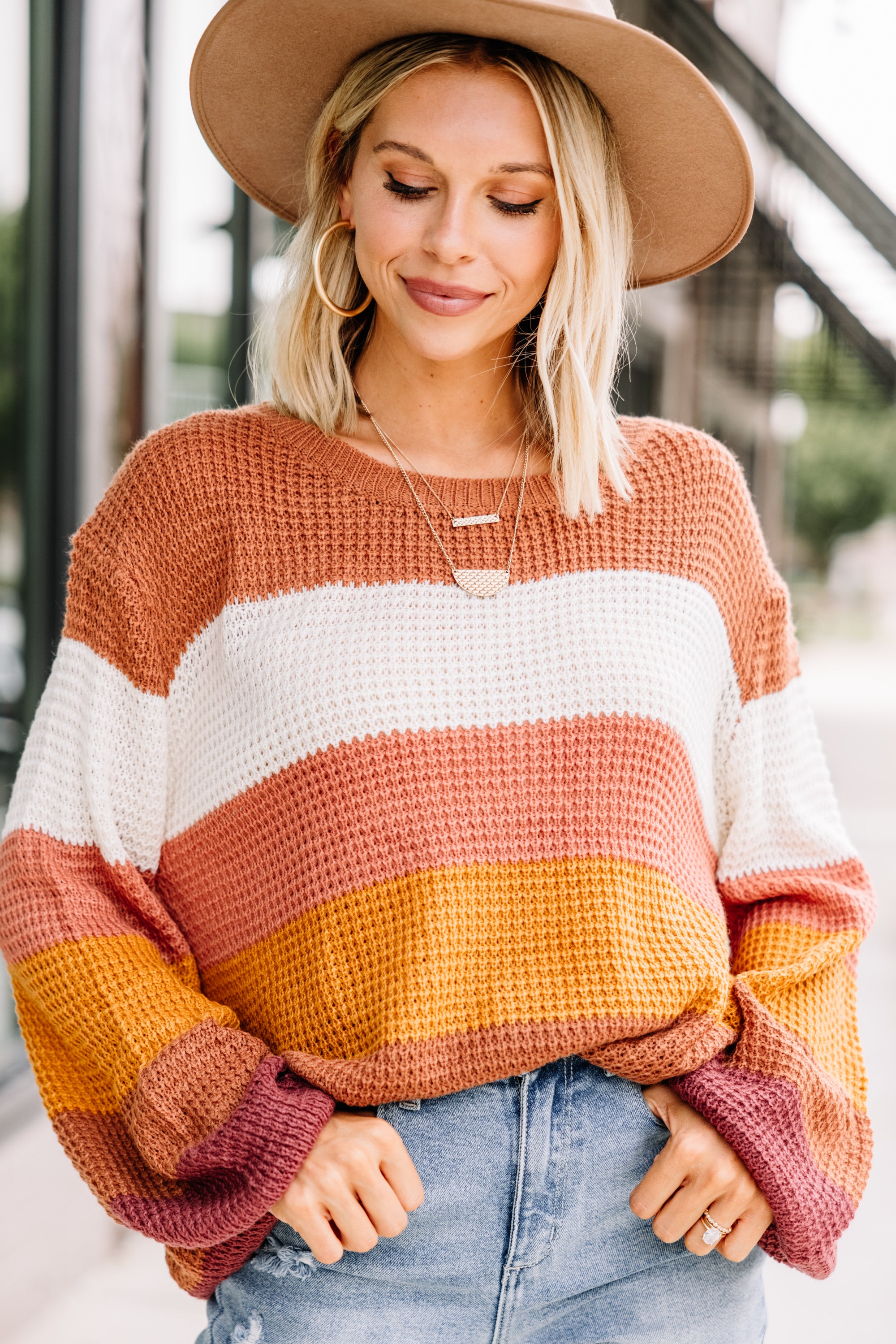Irresistible Be With You Brown Colorblock Sweater