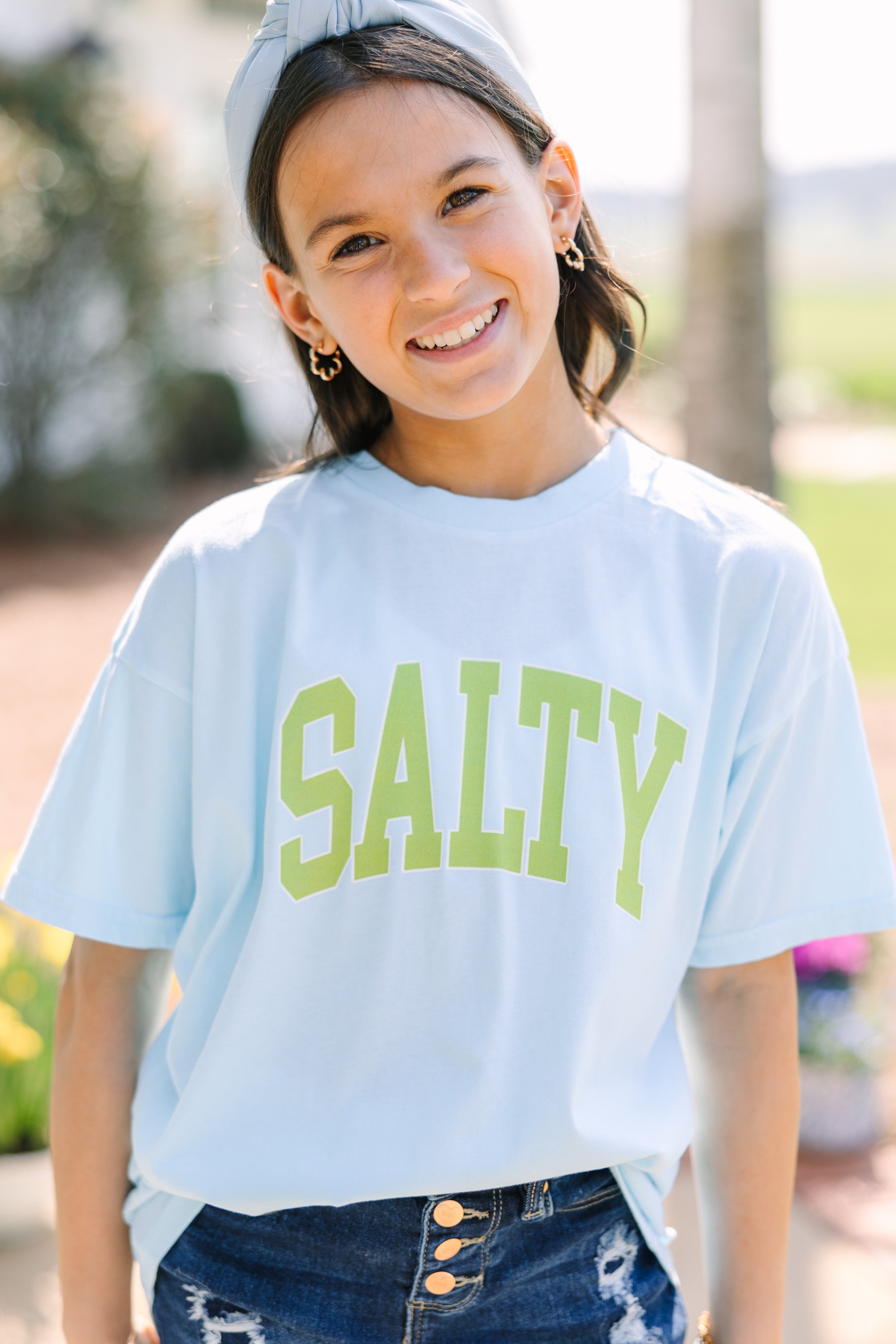 Girls' Salty Blue Oversized Graphic Tee: A Summer Must-Have!