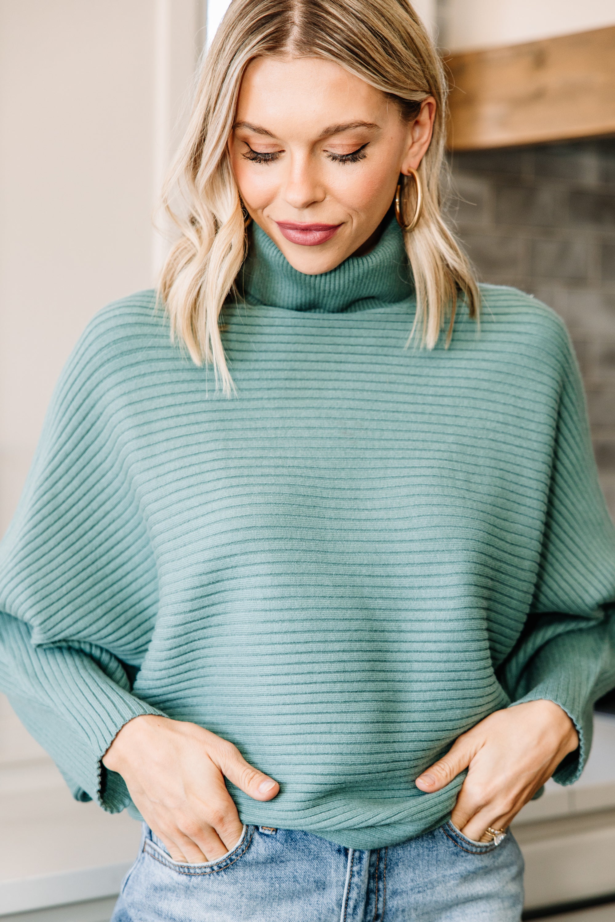 Dusty Aqua Blue Ribbed Sweater for Your Best Feeling