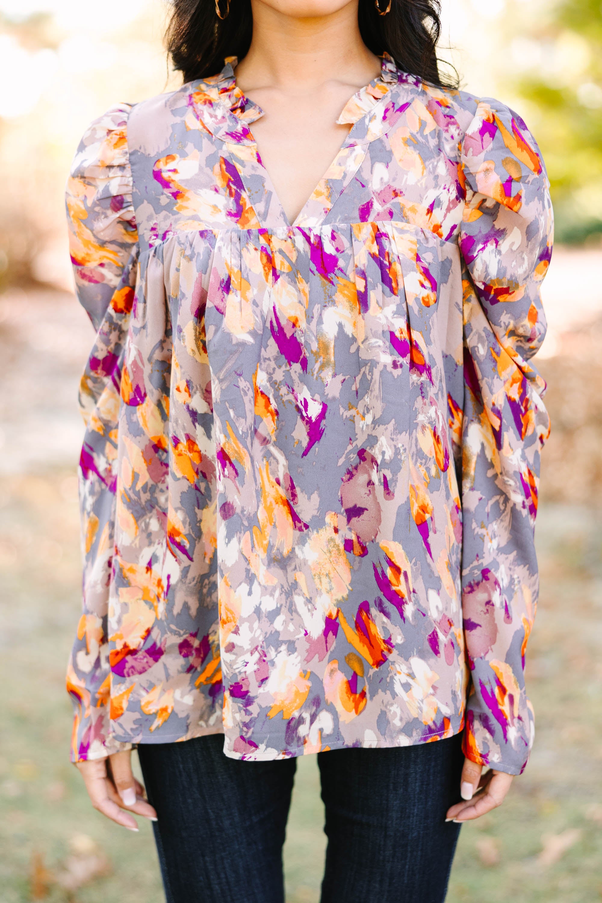 Stylish All-In-Order Gray Abstract Blouse - A Must-Have!
