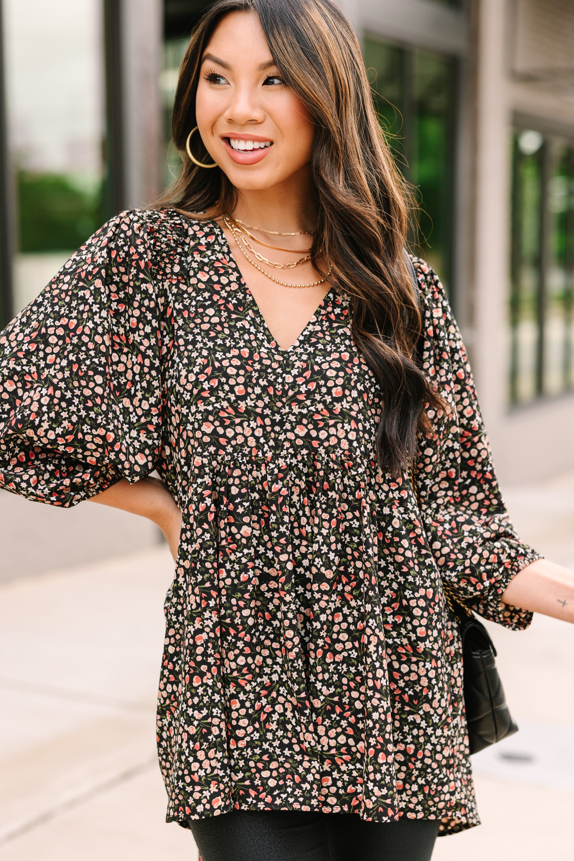 Feeling Wild: Black Ditsy Floral Fashion Tunic