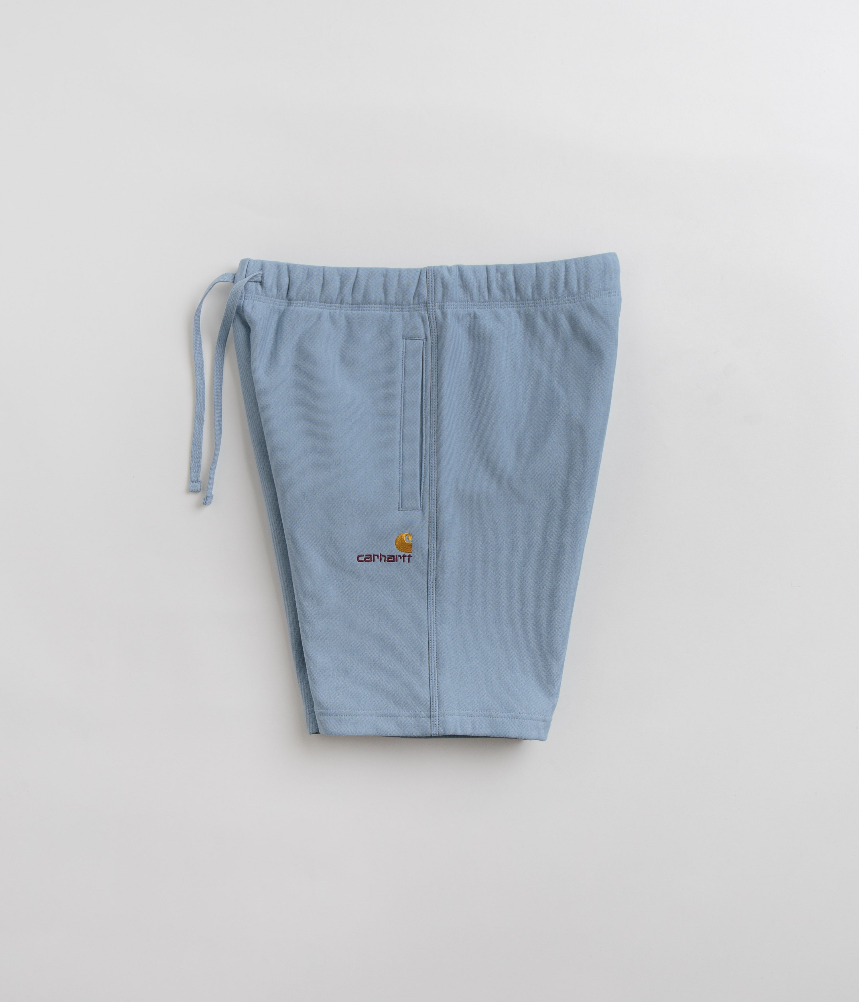 Carhartt Frosted Blue American Script Sweat Shorts - A Must-Have!