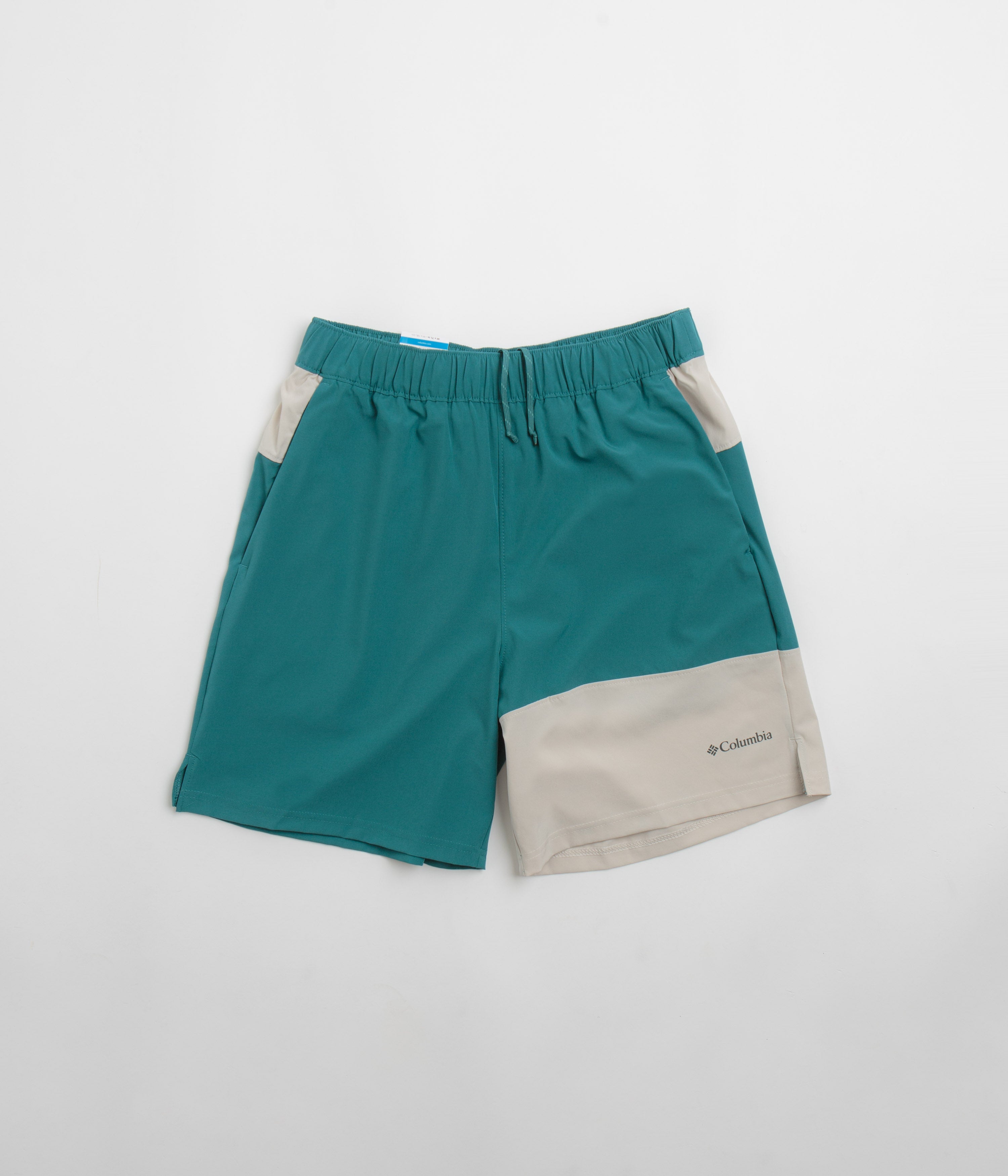 Columbia River Blue & Dark Stone Hike Color Block Shorts - Must-Have for Outdoor Enthusiasts!