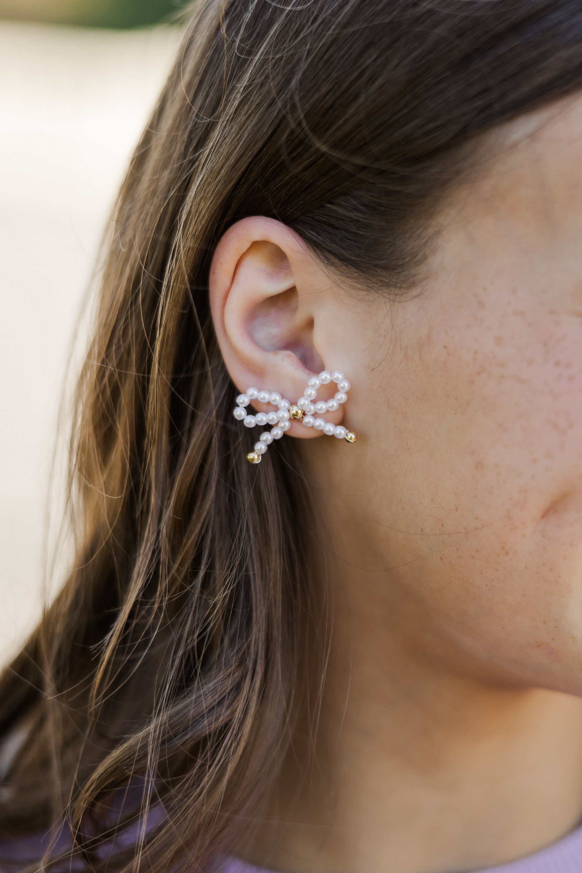 Adorable Girls' Pearl Beaded Bow Earrings