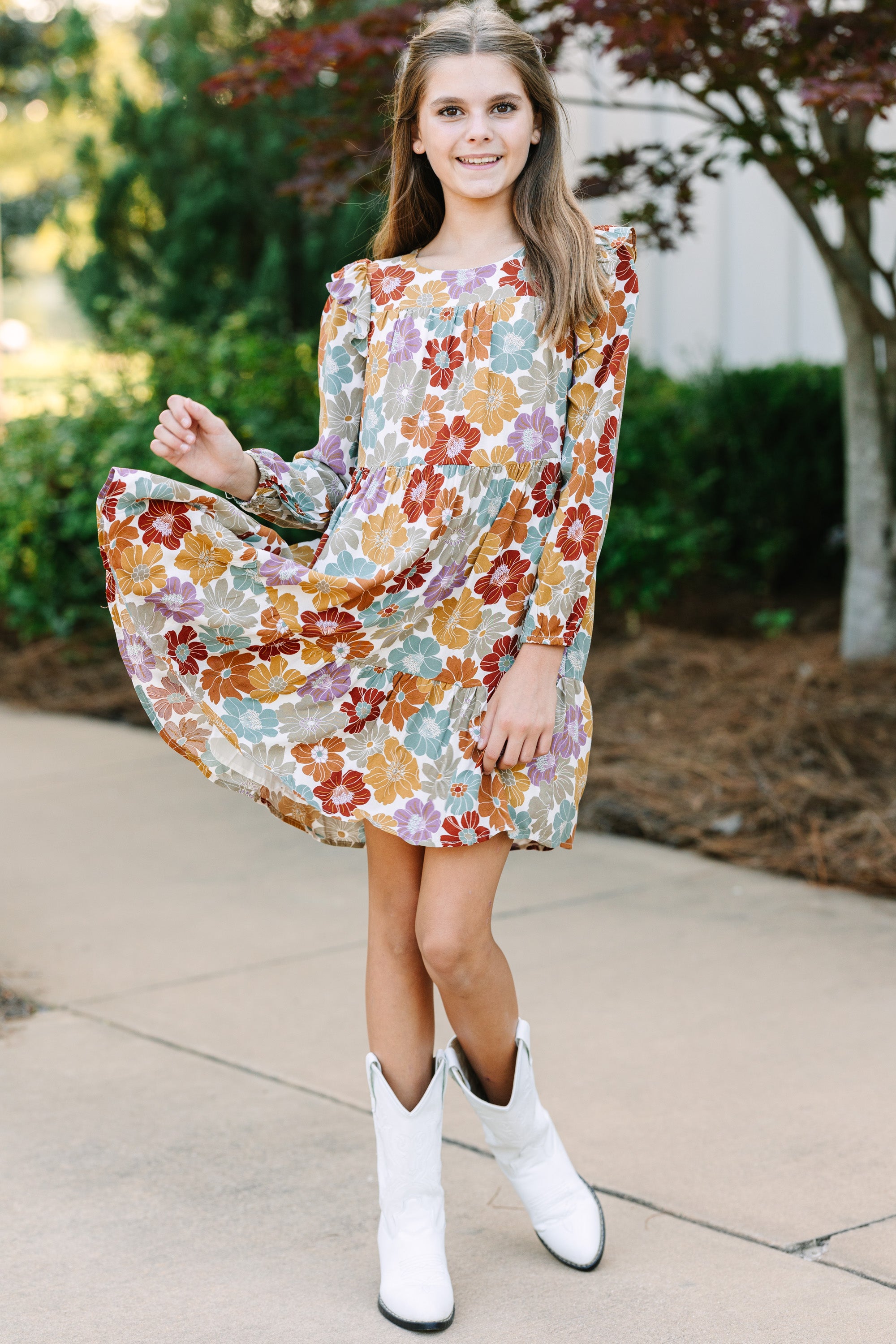 Gorgeous Mustard Yellow Floral Dress for Girls' Fall Outings