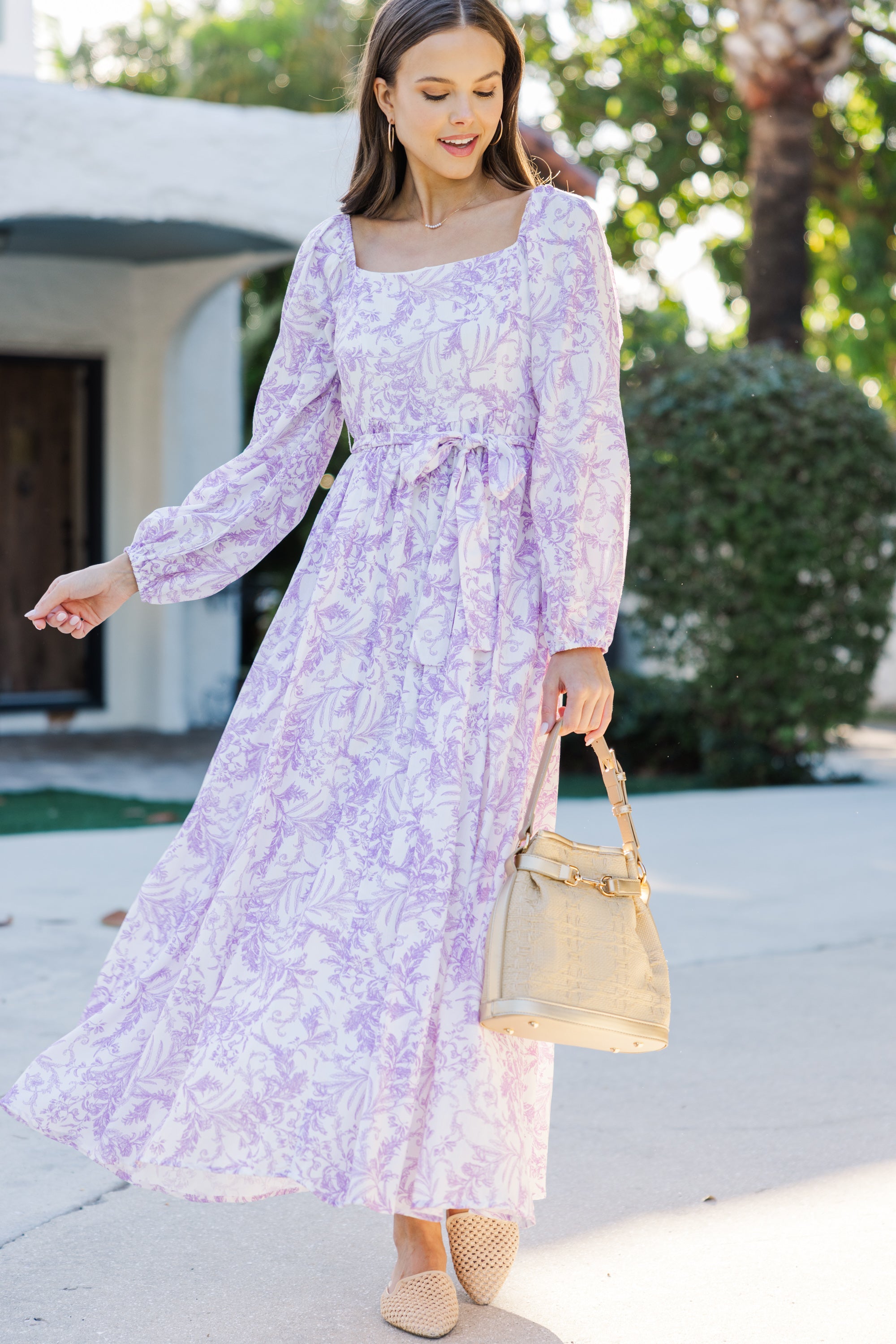 Enchanting Sweet Lavender Toile Midi Dress