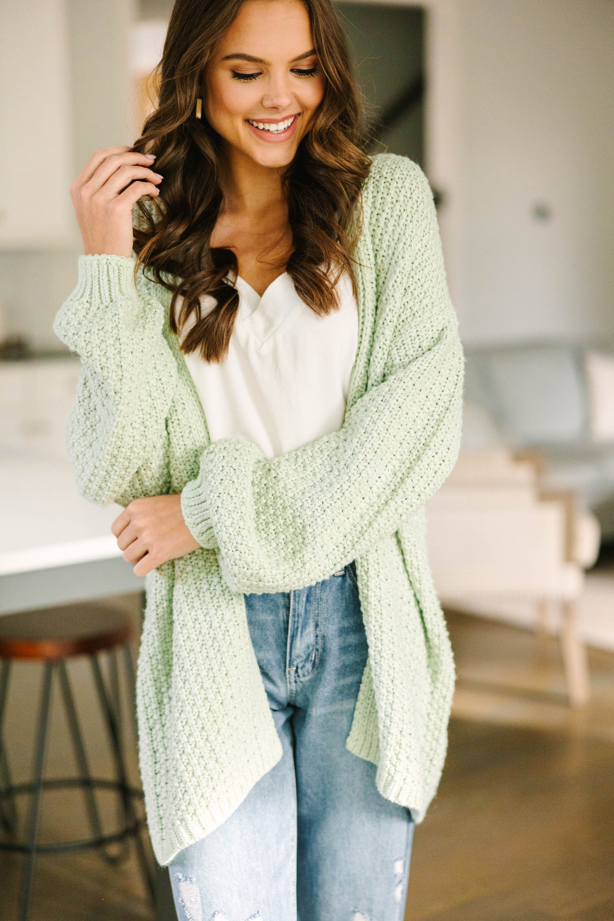 Embrace the Day with Our Sage Green Chunky Cardigan