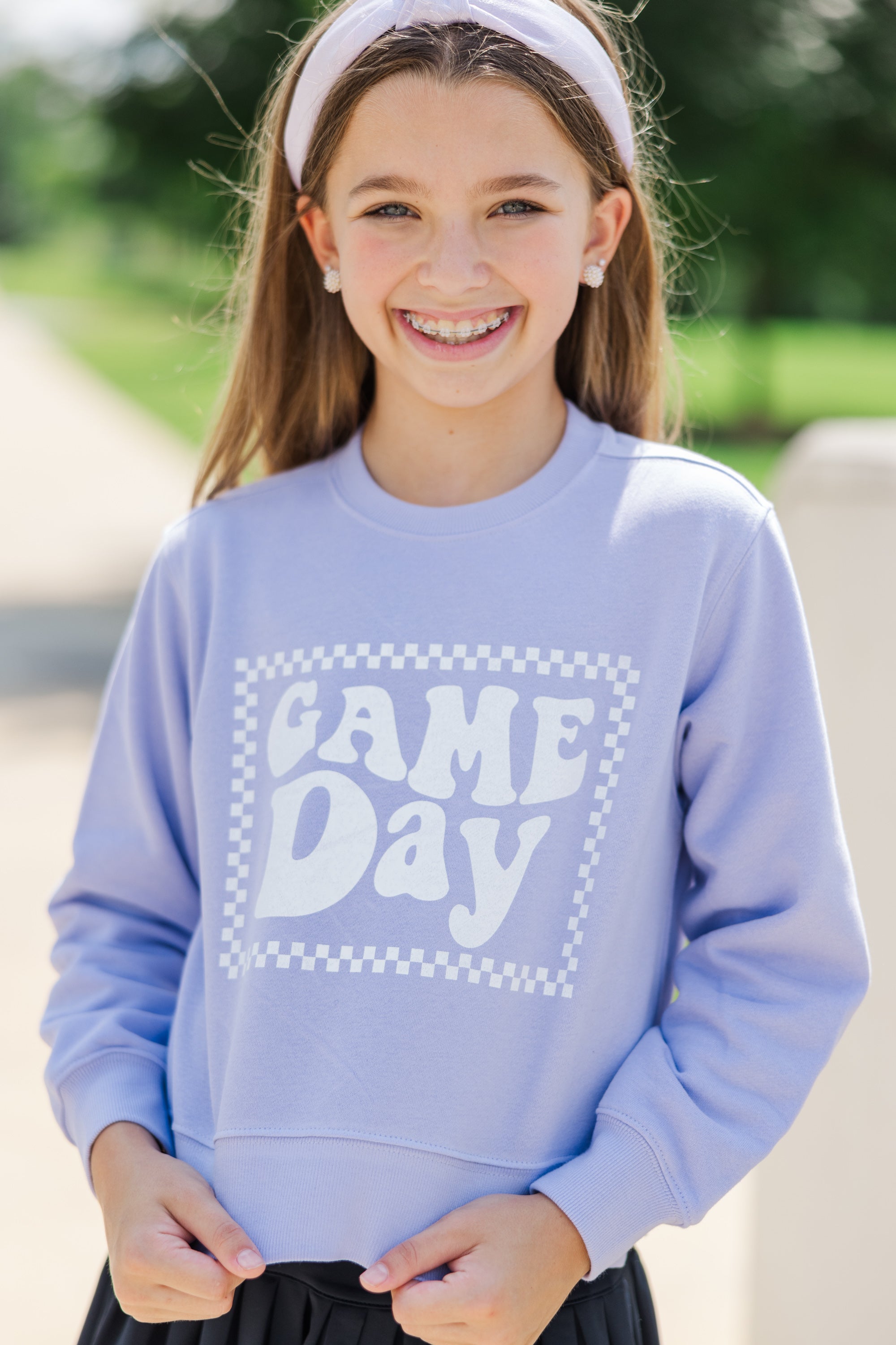 Girls' Must-Have: Retro Game Day Lavender Purple Graphic Sweatshirt