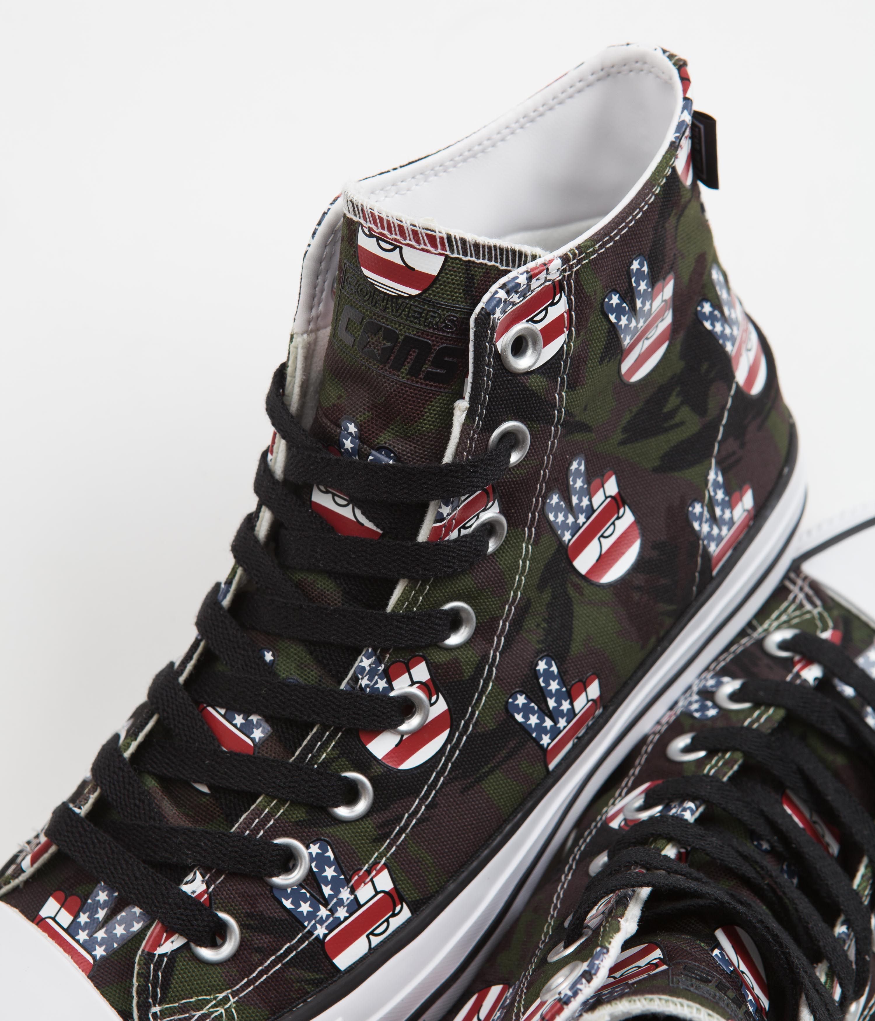 Converse CTAS Pro Hi Camo Peace Shoes - Bold Colors! Piquant Green, Insignia Blue, Varsity Red