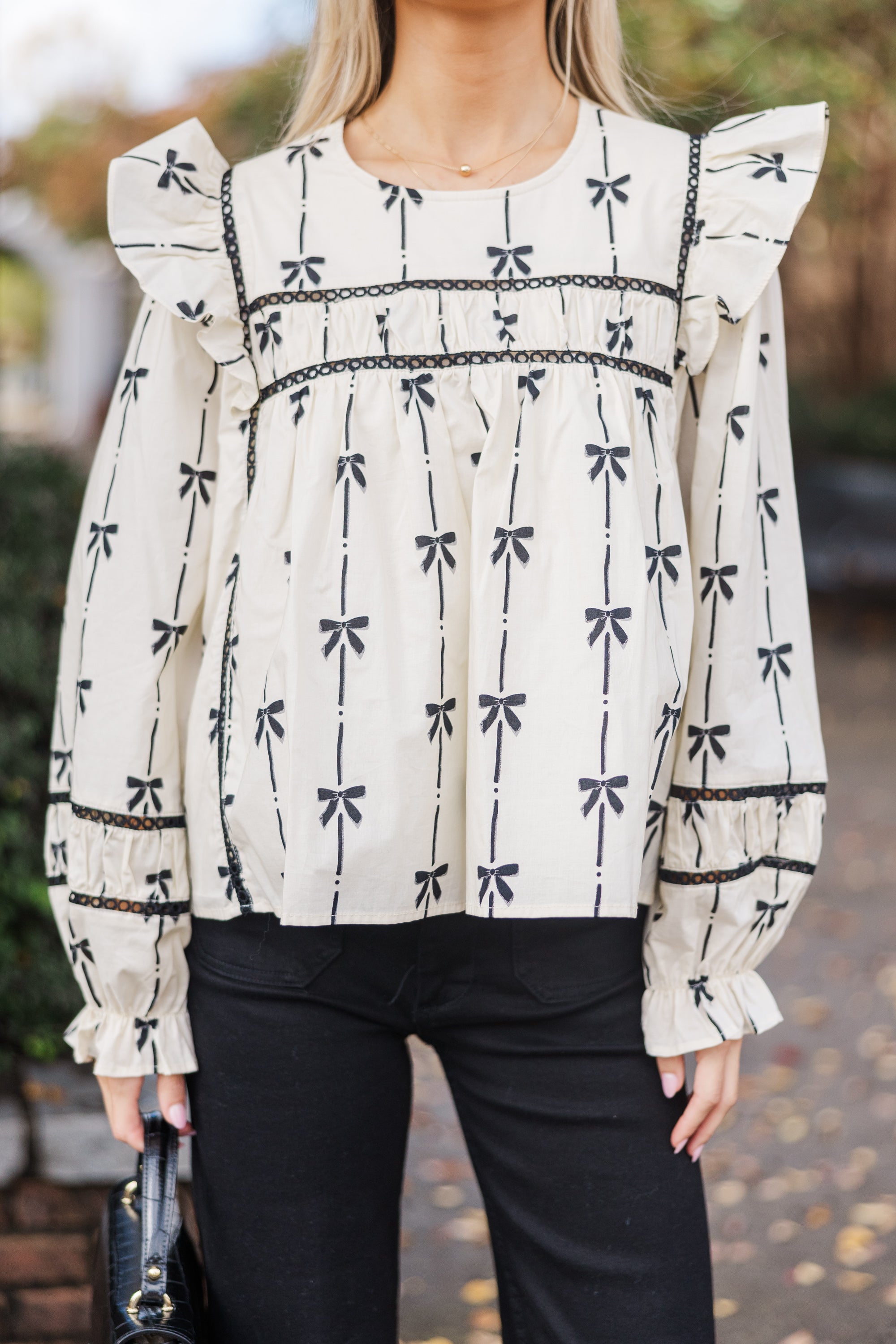 Irresistible Cream Bow Print Blouse - All You Need for a Chic Look