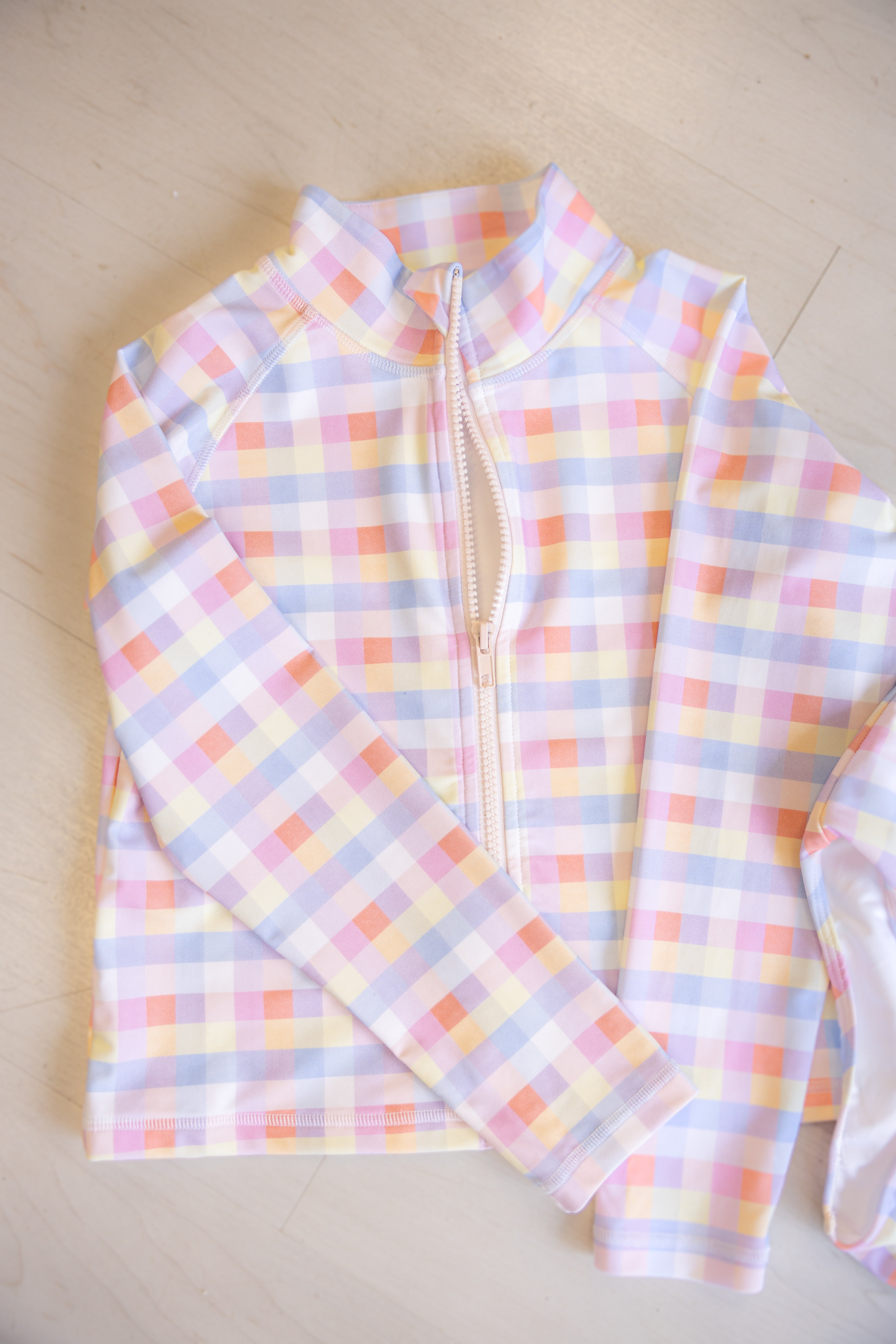 GIRLS: PREORDER NOW! The Adorable Carissa Light Blue Gingham Full Zip Rashguard