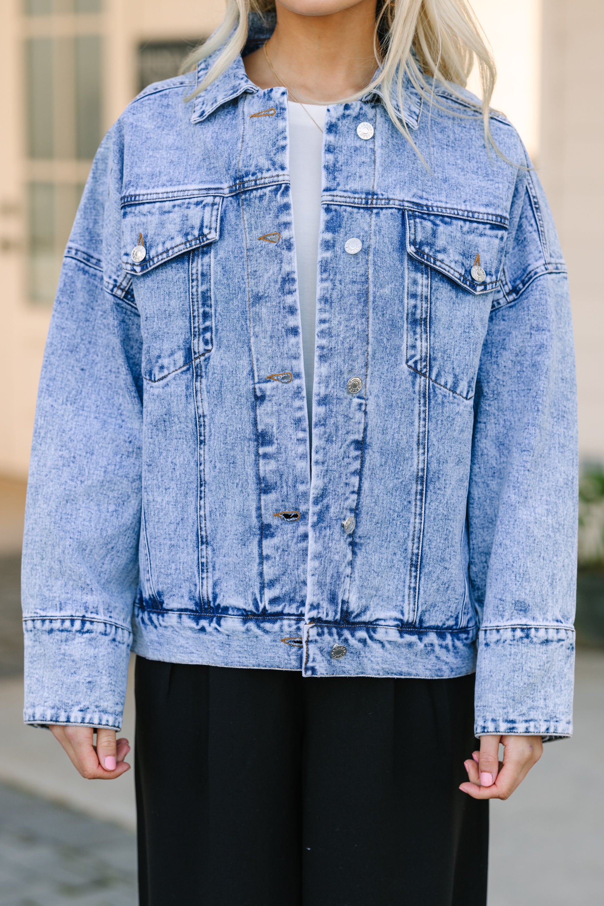 Trendy Back To You Medium Wash Acid Wash Denim Jacket