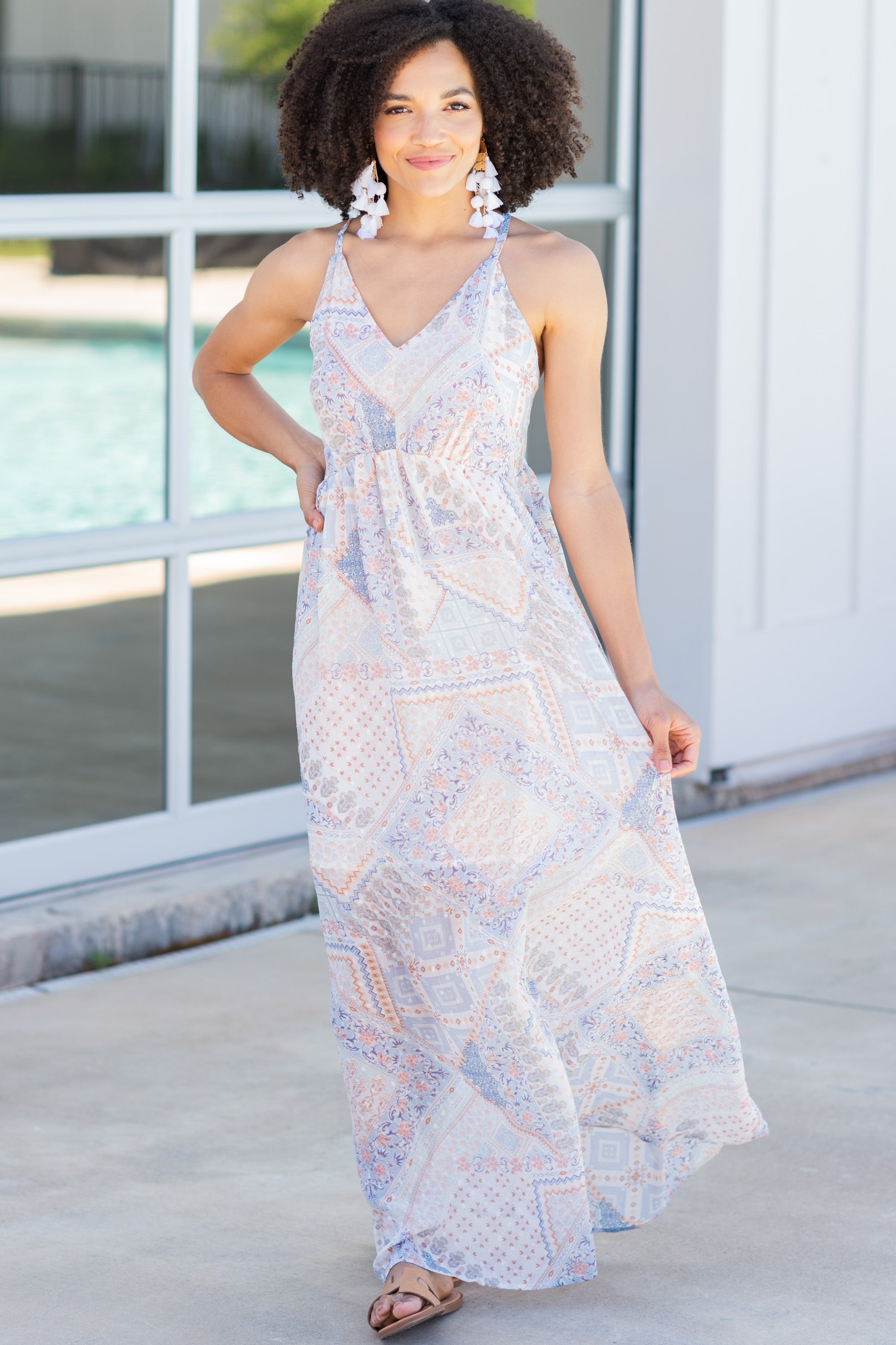 Enchanting Daydream Blue Mixed Print Maxi Dress