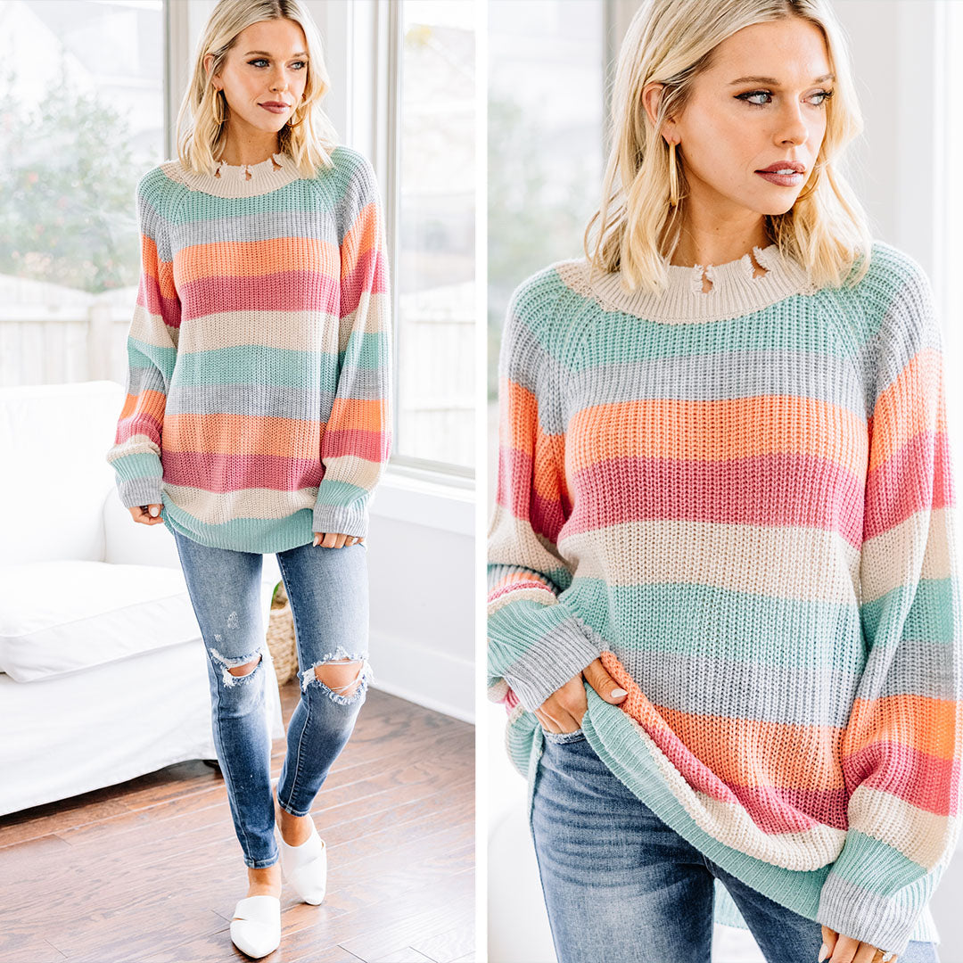 Joyful Mauve Pink Striped Spring Sweater