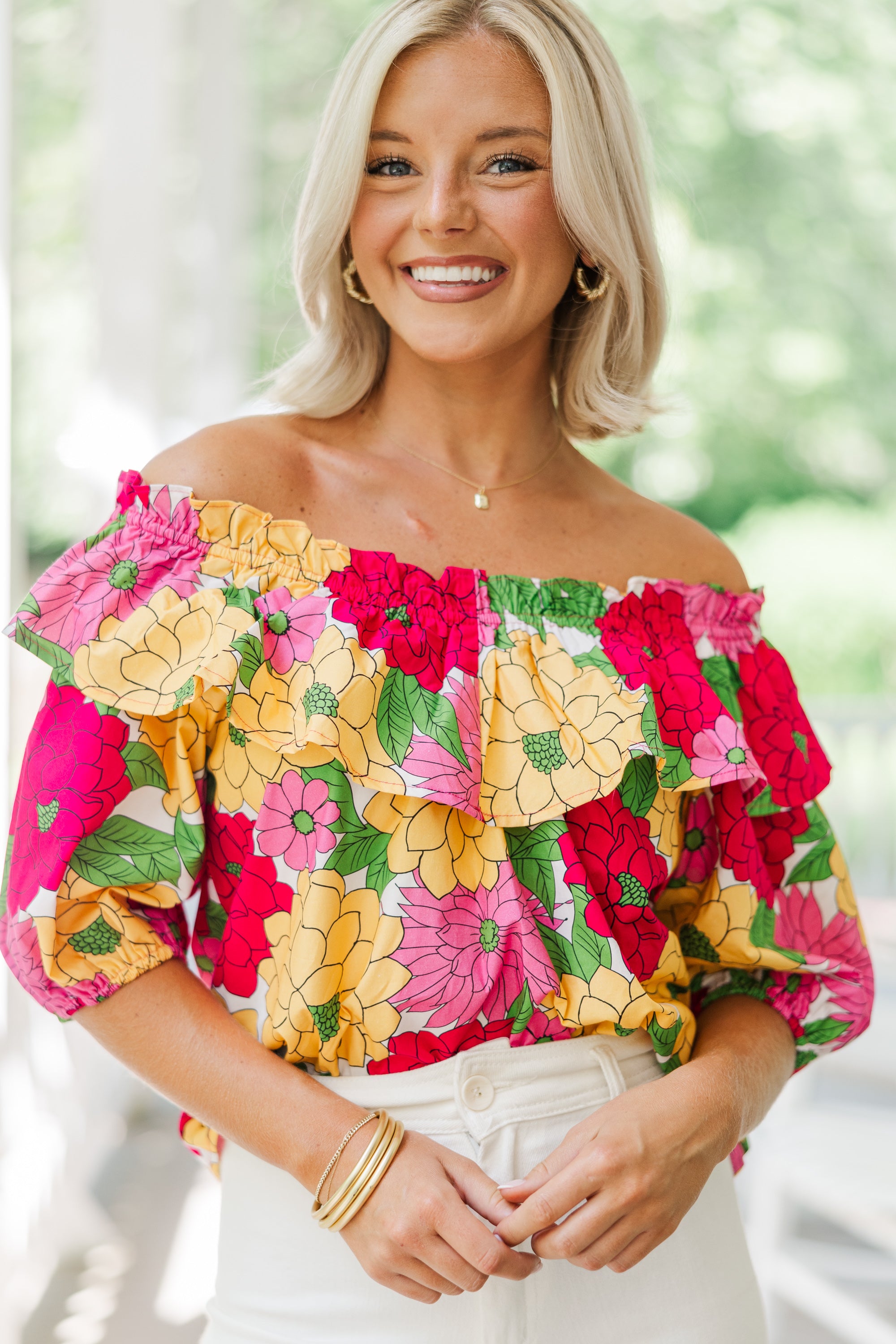 Gorgeous Fuchsia Pink Floral Blouse: Stand Out in Style!
