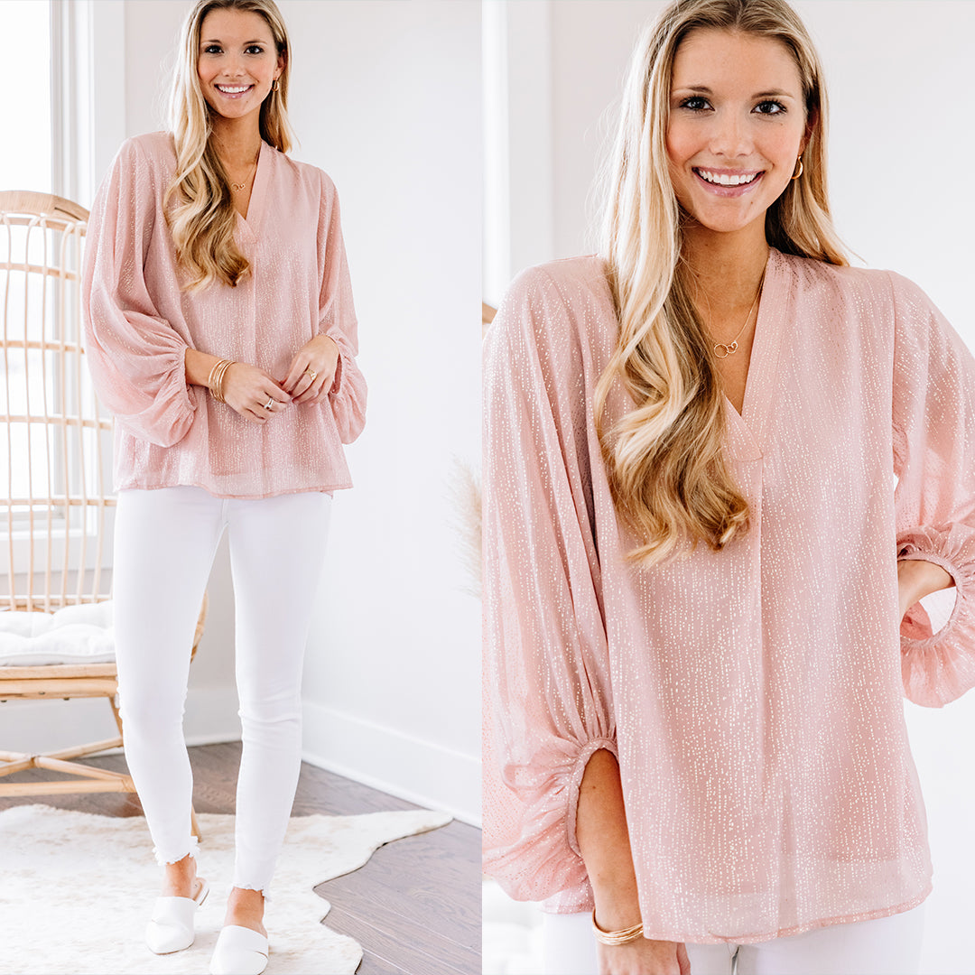 Confidence-Boosting Blush Pink Bubble Sleeve Blouse