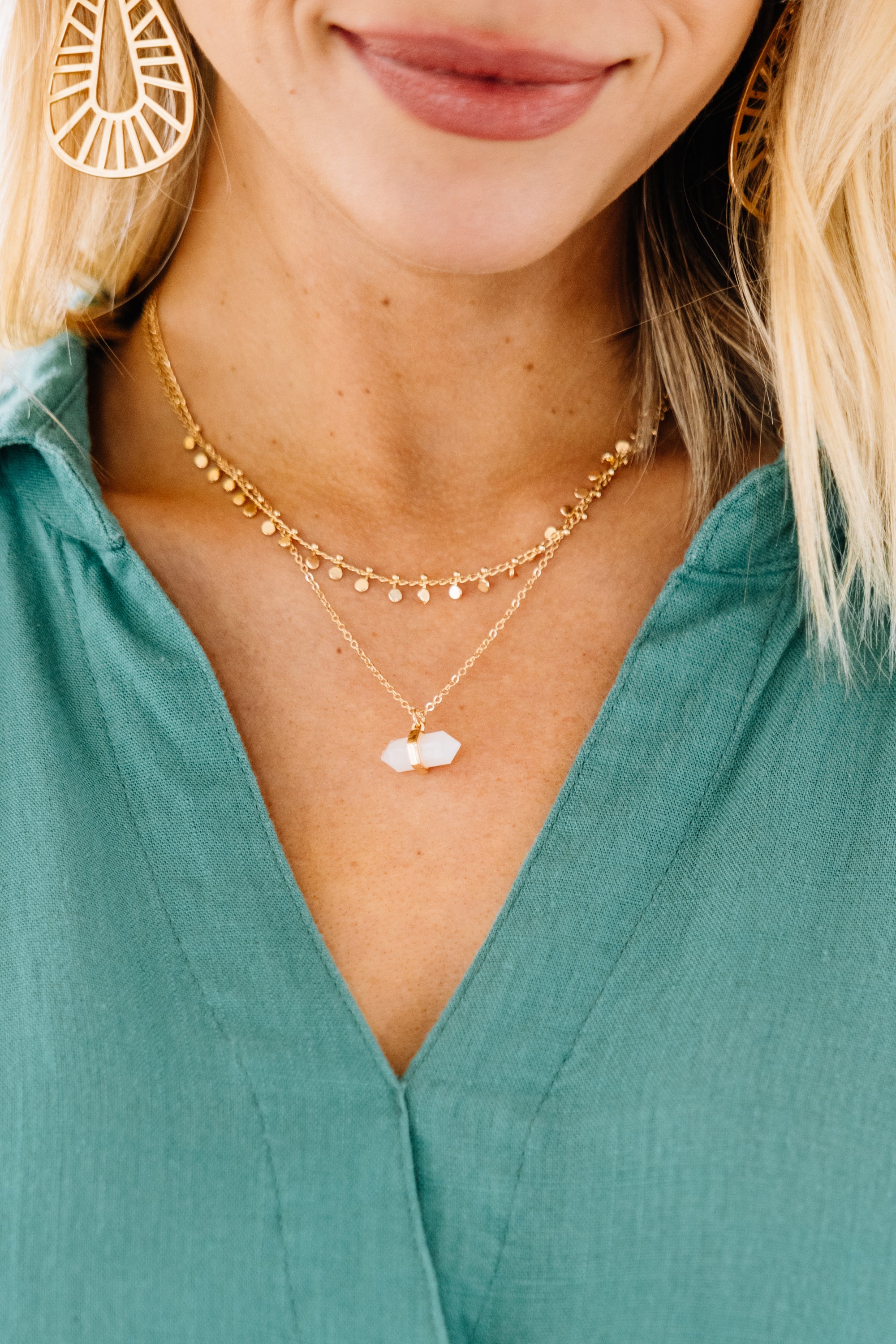 Good Vibes Gold Crystal Pendant Necklace - A Trendy Accessory