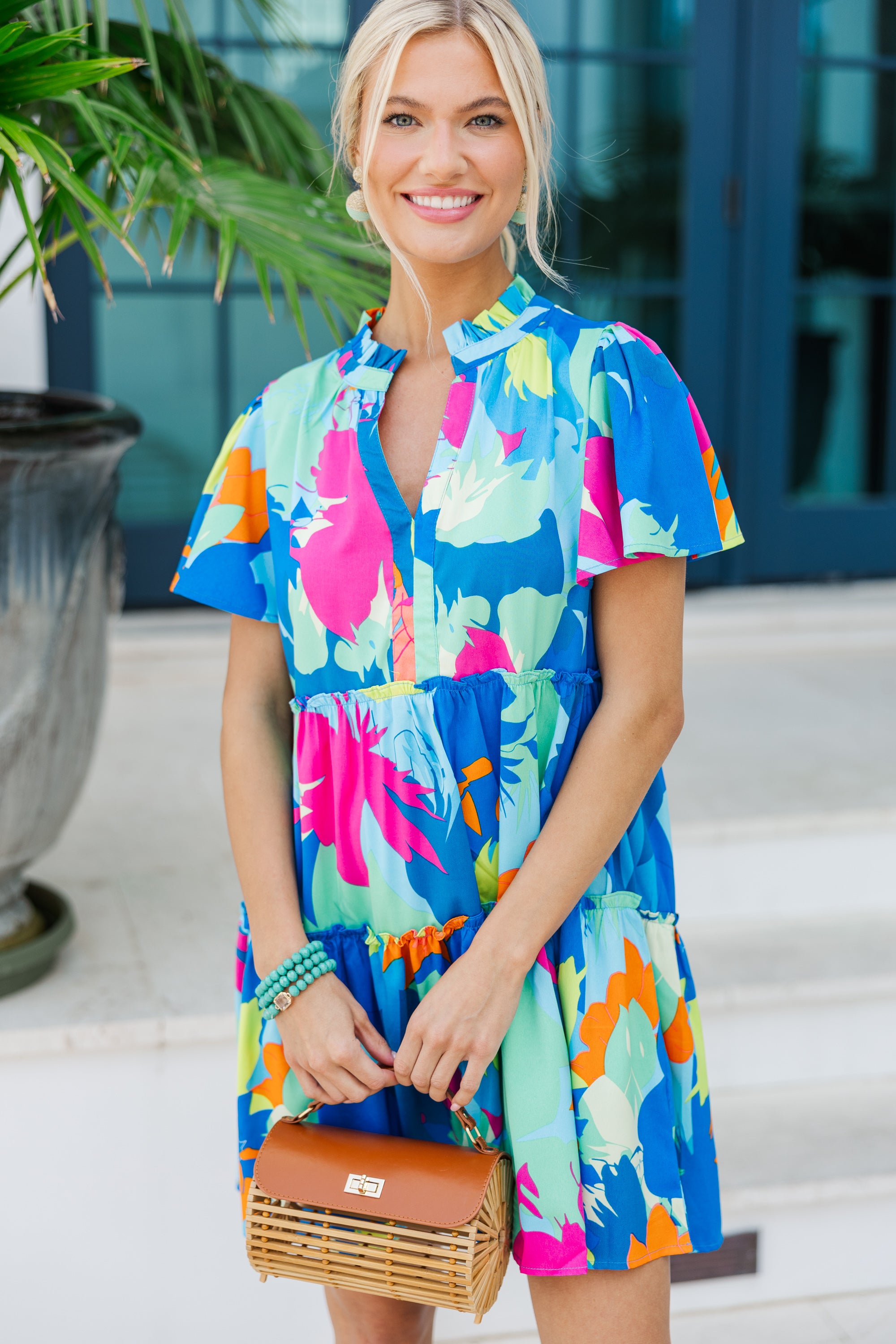 Enchanting Happy Days Blue Floral Babydoll Dress