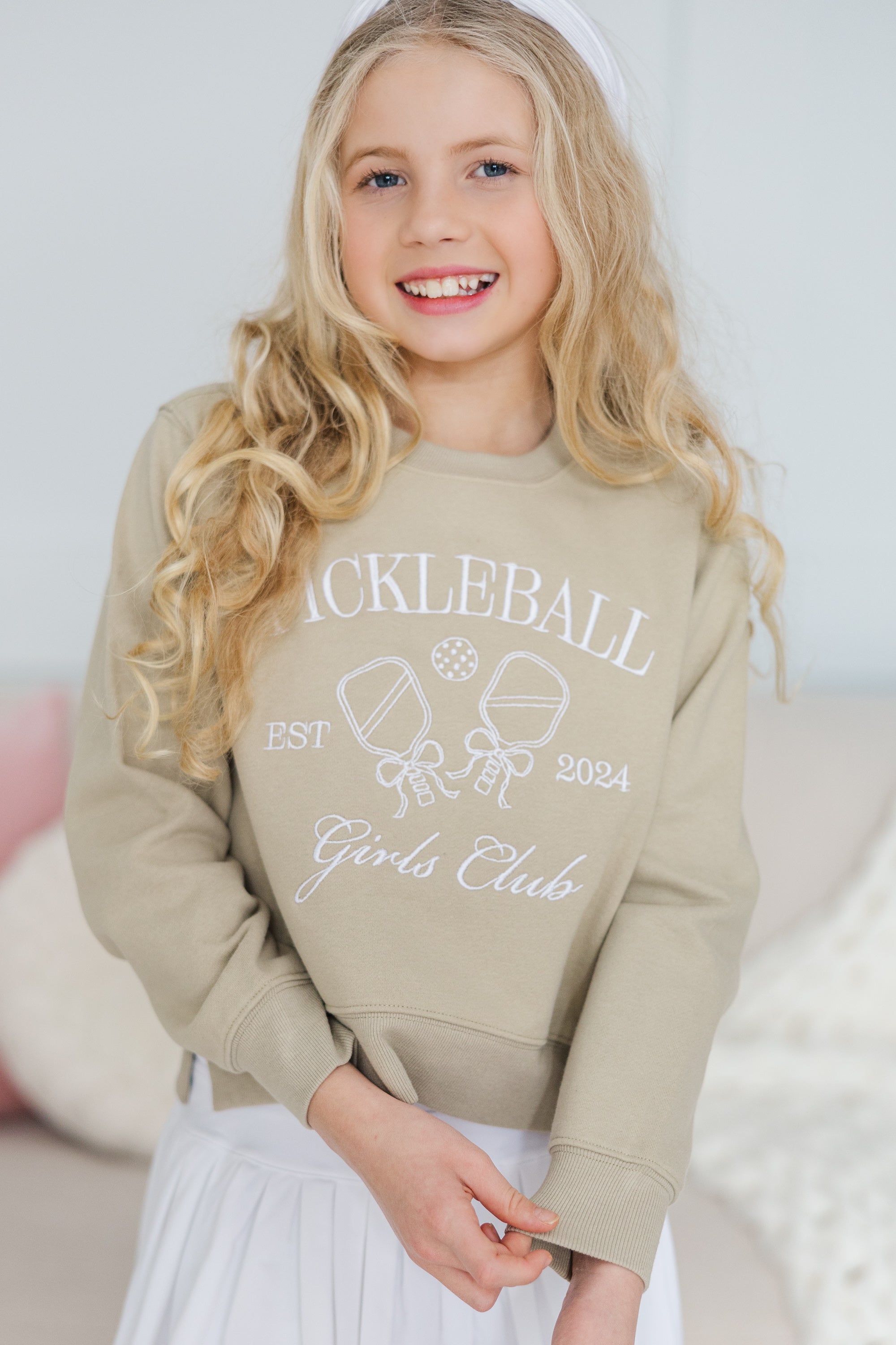 Girls' Pickleball Club Light Sage Embroidered Sweatshirt - A Must-Have!