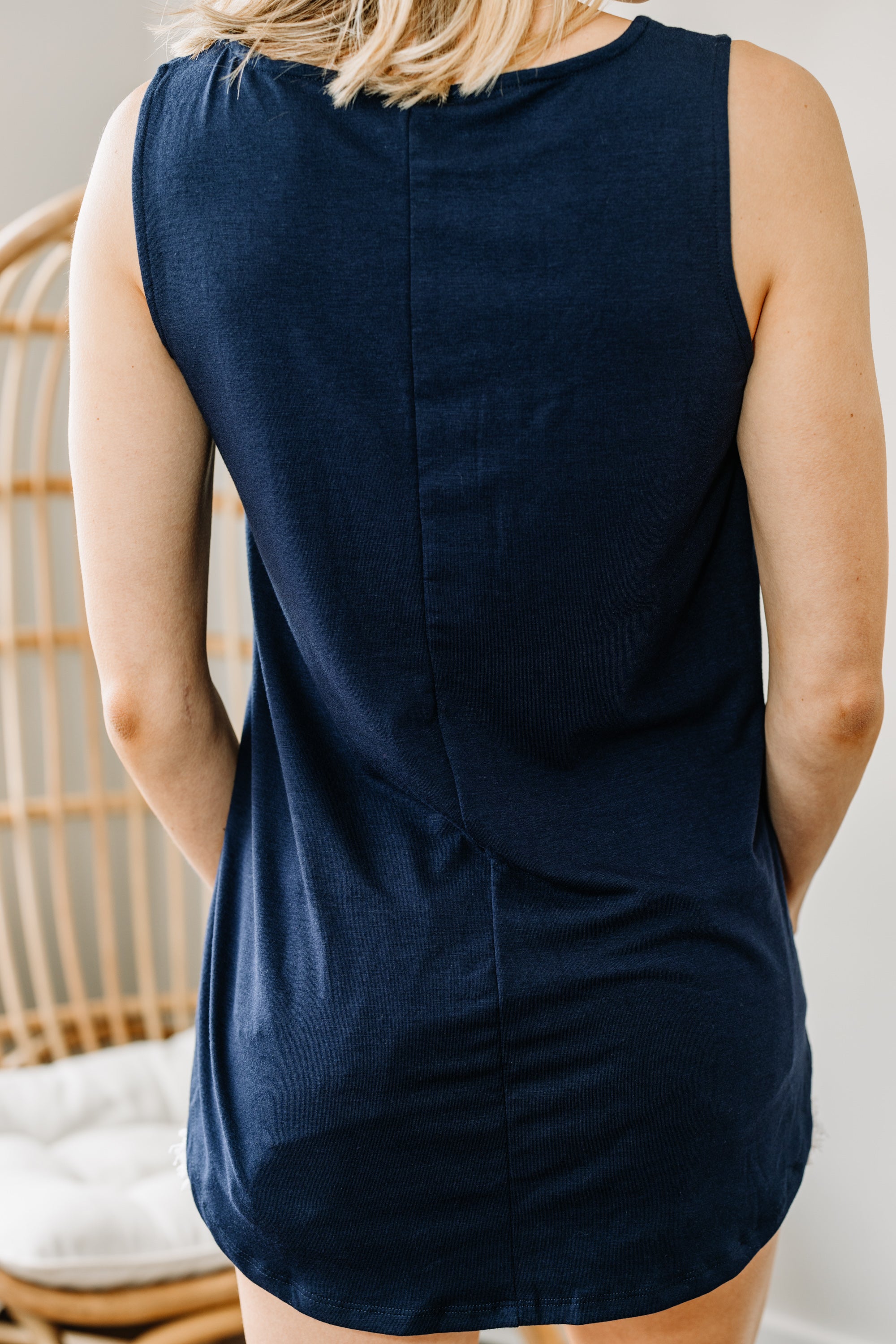Stylish Navy Blue Leopard Pocket Summer Tank