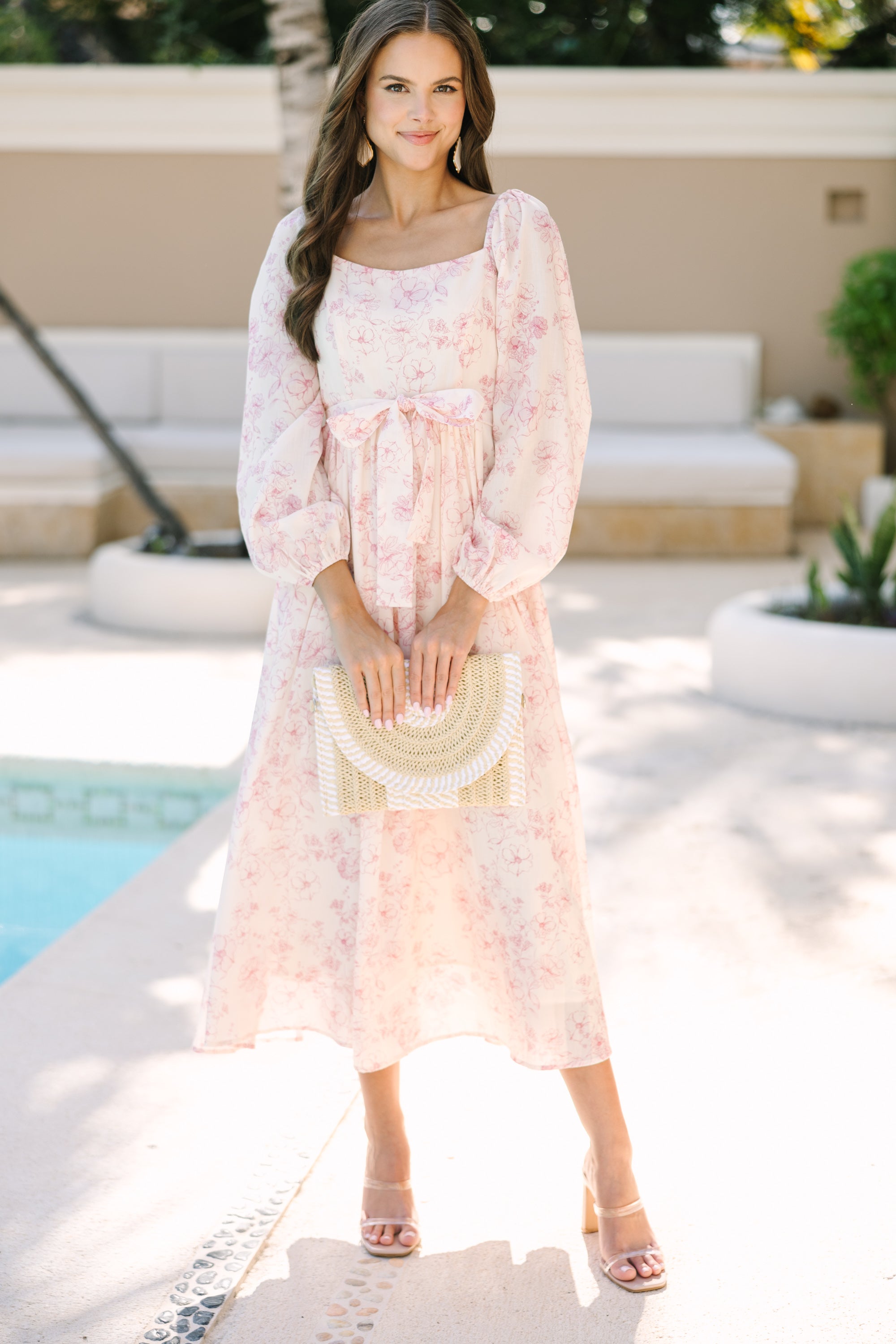 Irresistible Pink Floral Midi Dress - Feel Sweet Now!