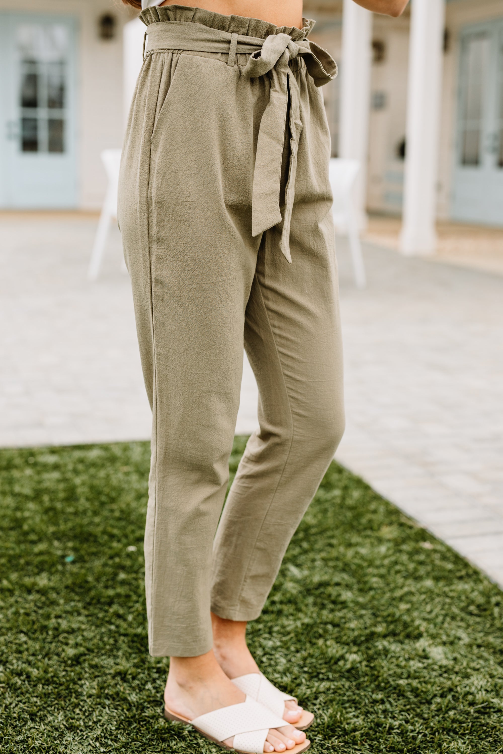 Back to the Grind Olive Green Stylish Paperbag Pants