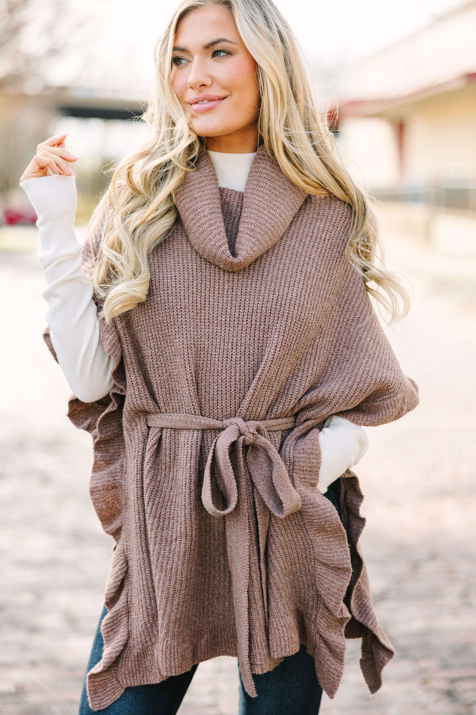 Joyful Brown Turtleneck Poncho - Be Happy Here!