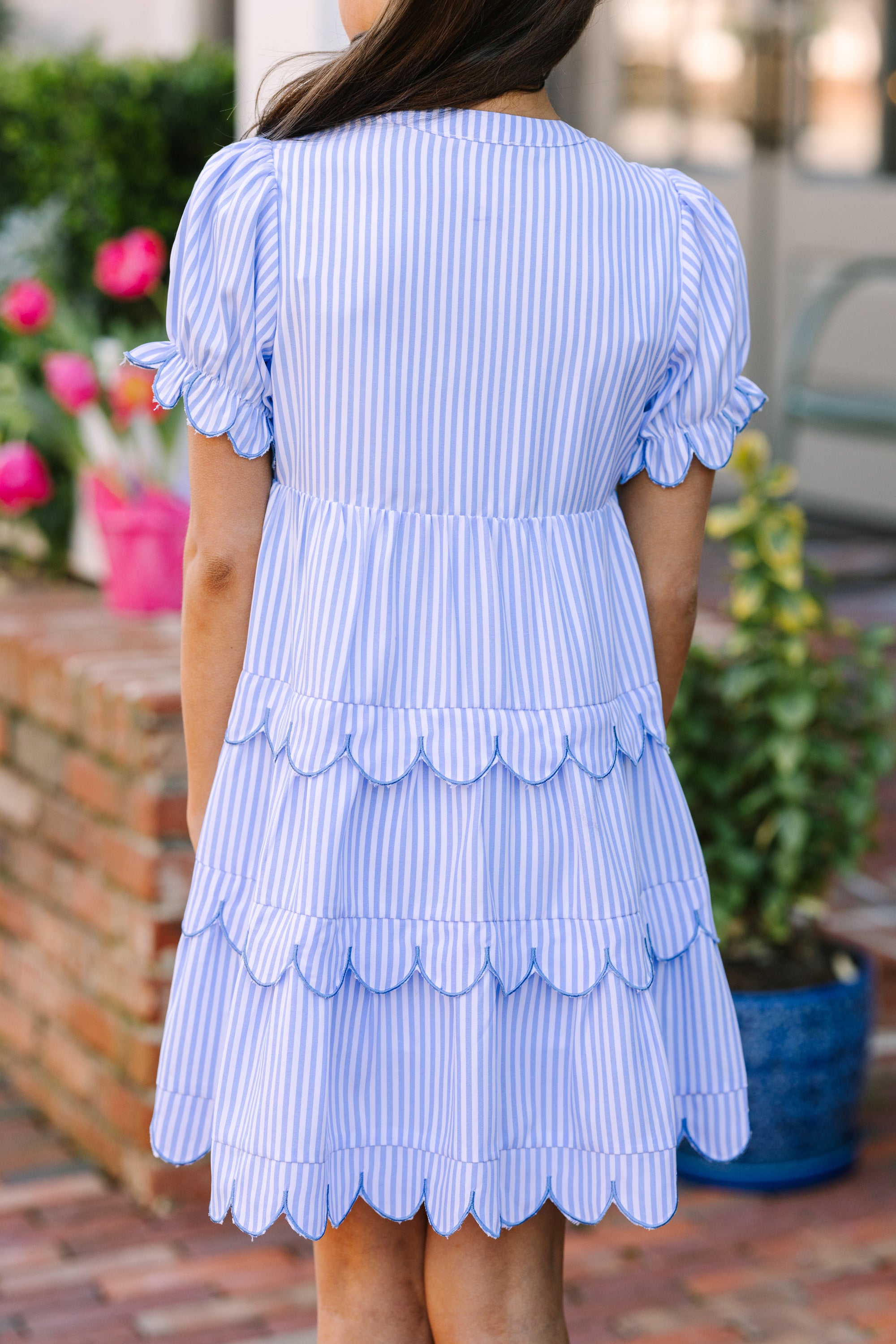 Girls' Dreamy Light Blue Striped Dress