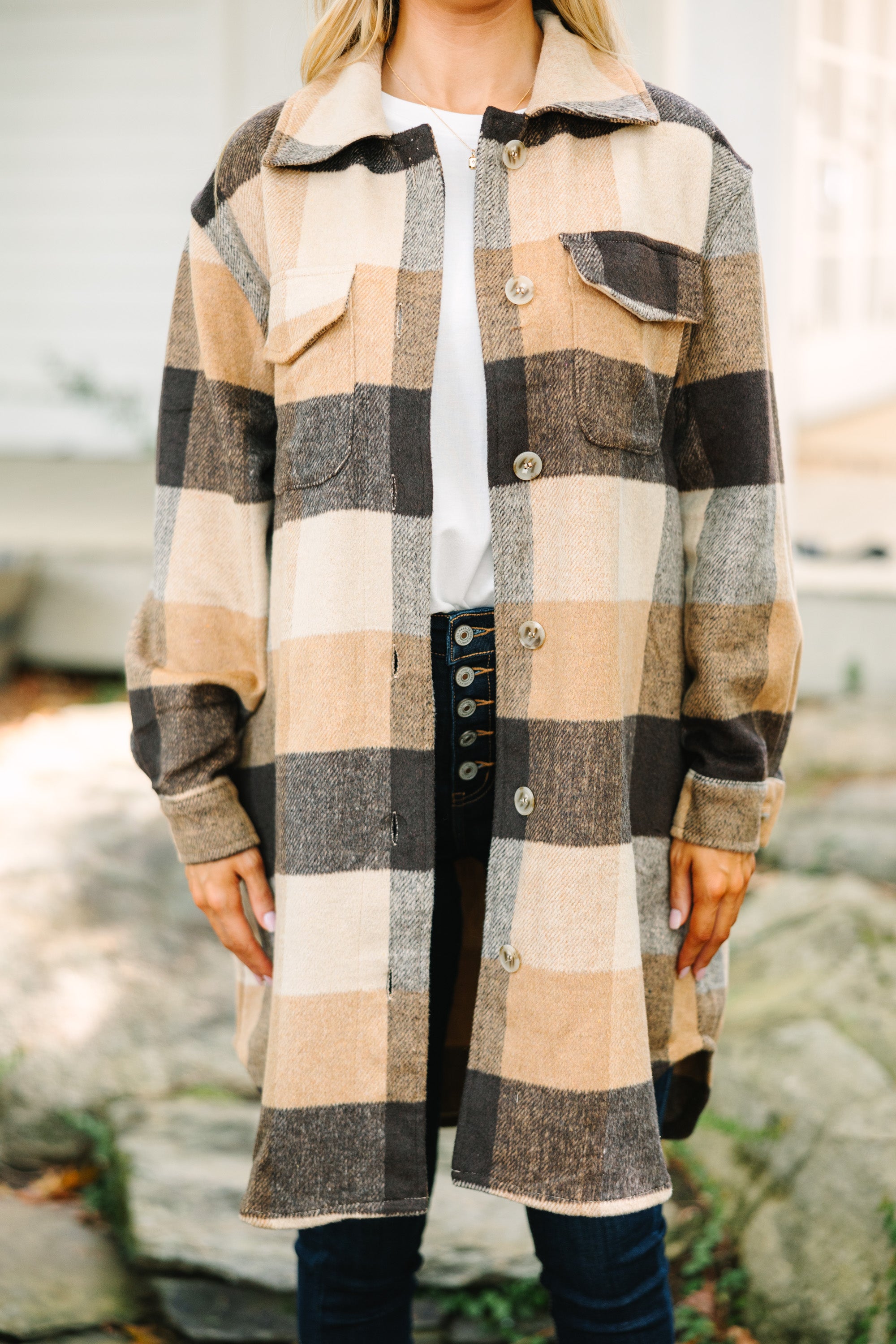 Gorgeous Good With It Camel Brown Plaid Shacket - A Fall Must-Have!