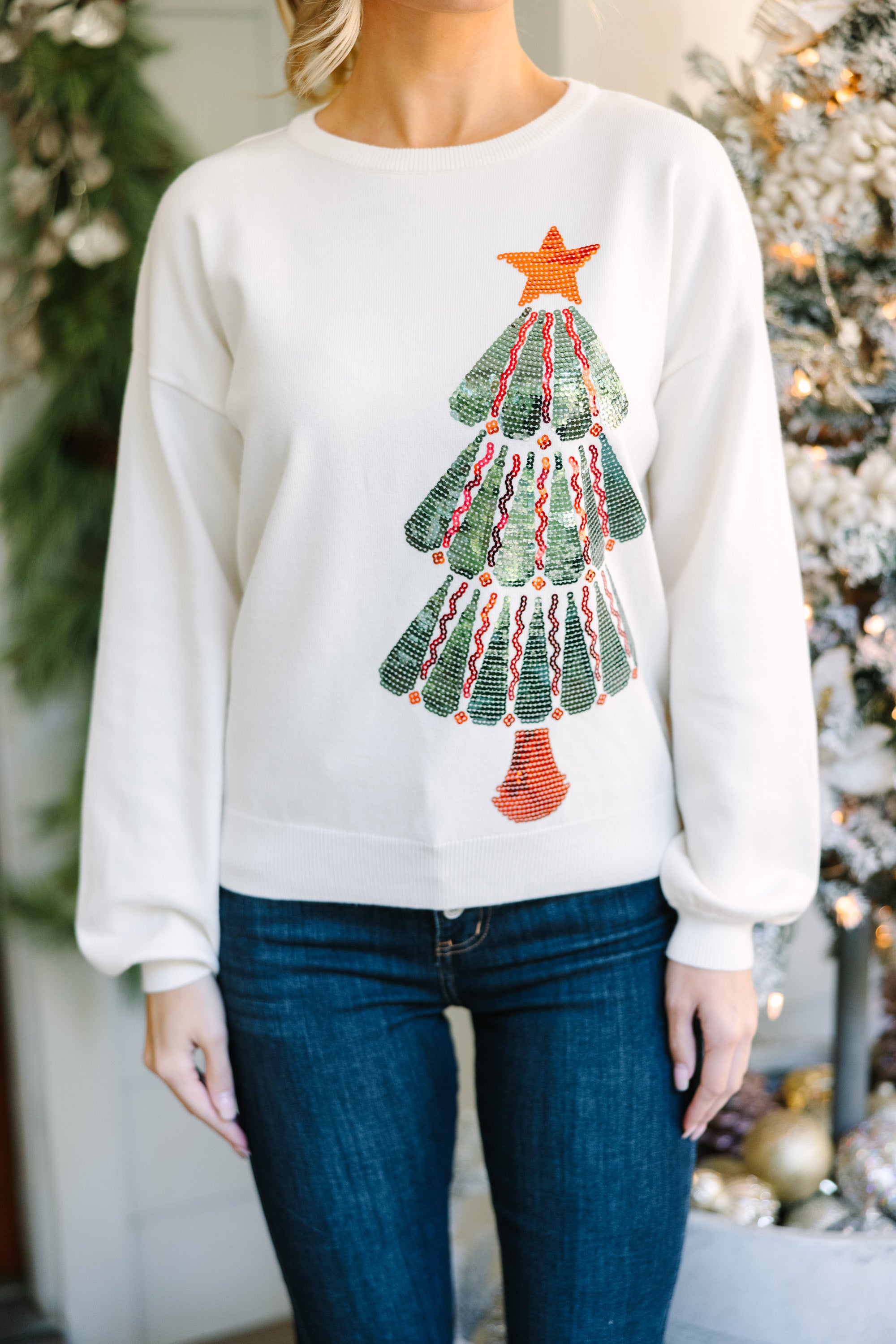 Sparkling All Is Bright White Sequin Christmas Sweater